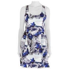 Prabal Gurung Purple Rorschach Floral Print Satin Sleeveless Fit and Flare Dress