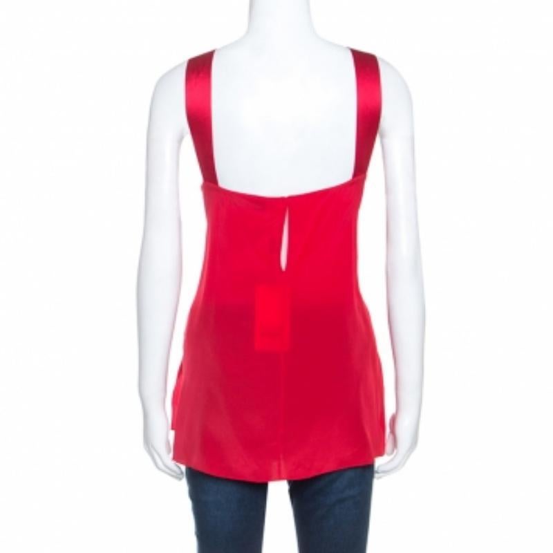 Rosso Prabal Gurung Red Silk Draped Bow Detail Sleeveless Top L in vendita