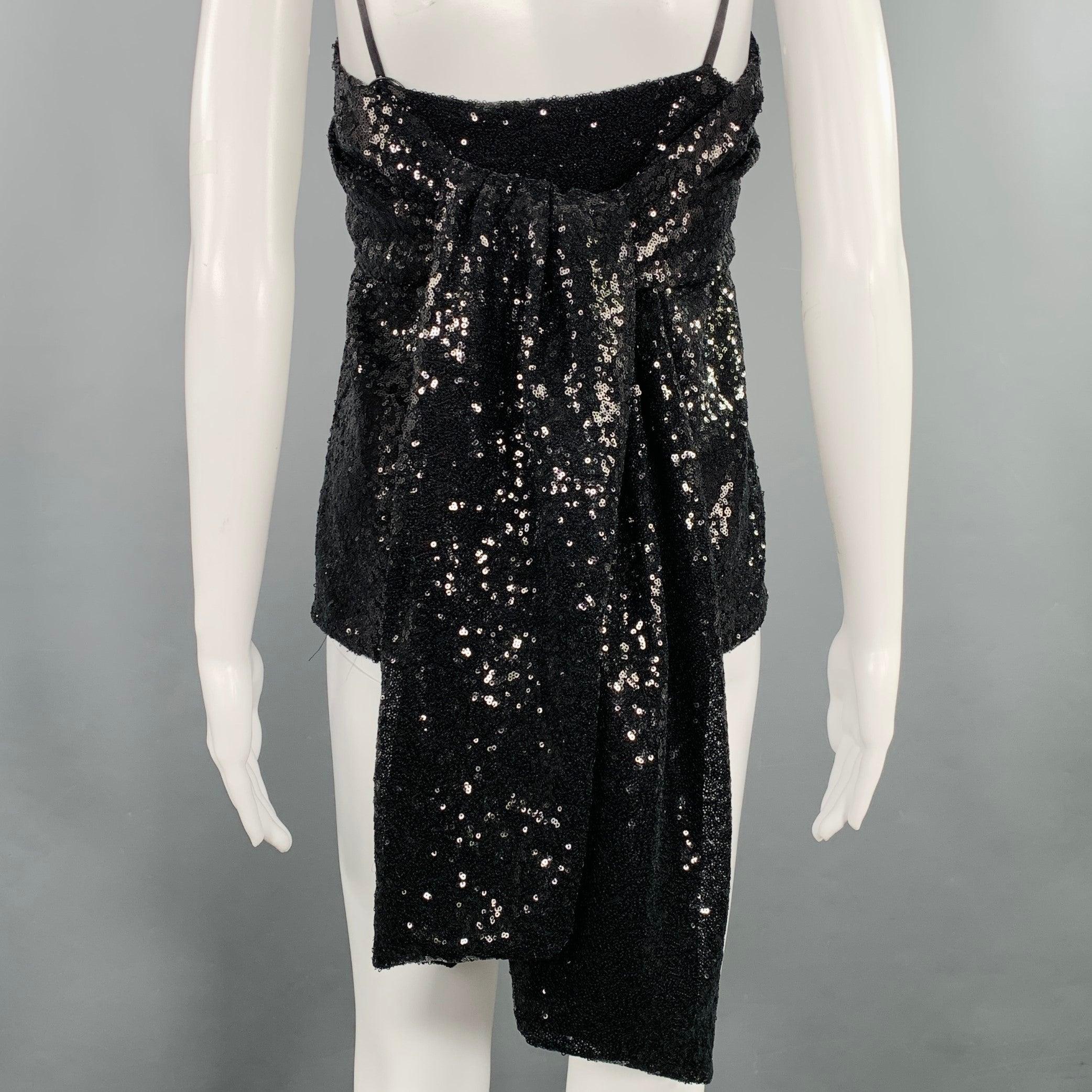 PRABAL GURUNG dress top in a black sequined polyester featuring spaghetti straps, back bow tie design, and pullover closure. Made in USA.Excellent Pre-Owned Condition. 

Marked:   0 

Measurements: 
  Bust: 30 inches Length: 15 inches 
  
  
 
Sui