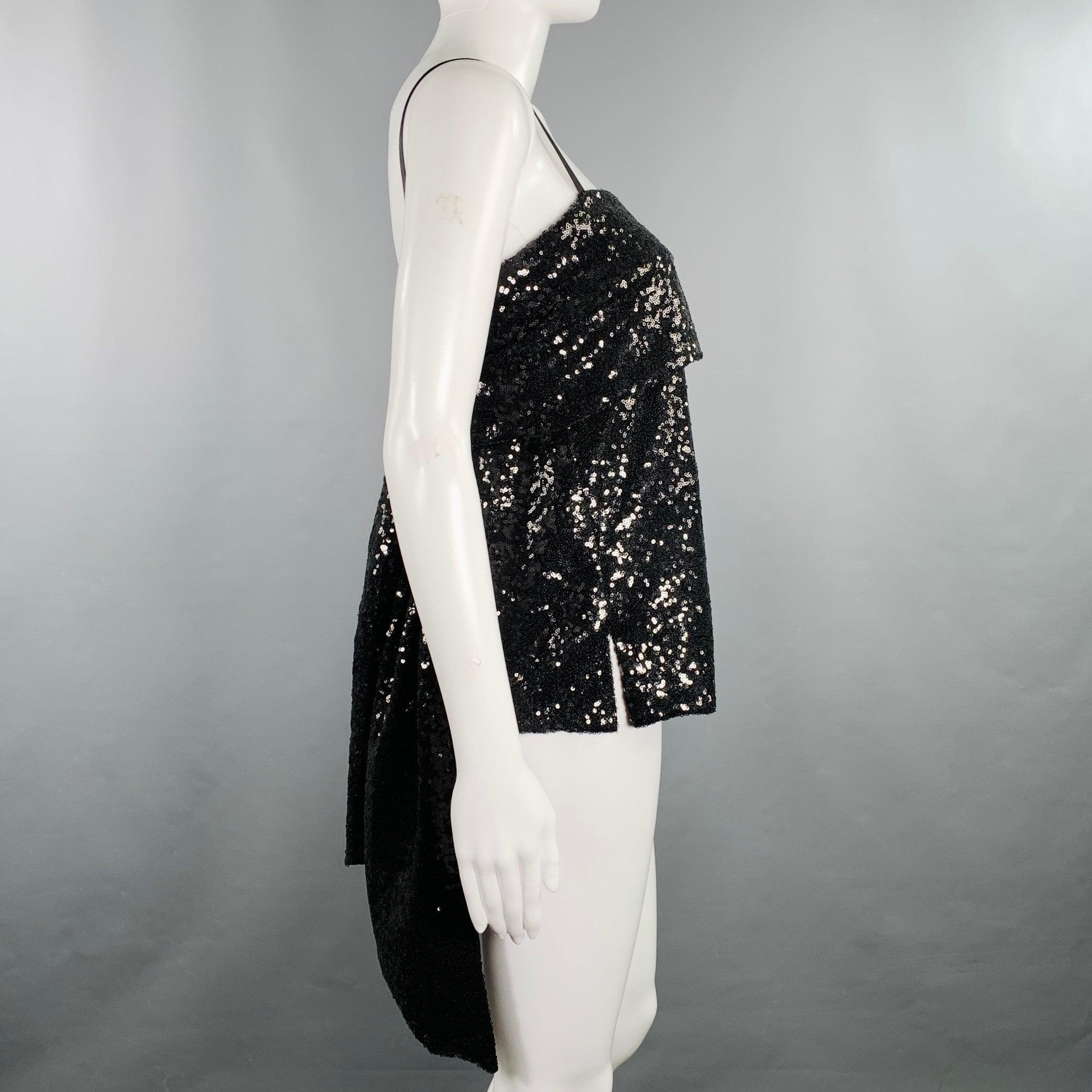 PRABAL GURUNG Size 0 Black Polyester Sequined Draped Dress Top In Excellent Condition For Sale In San Francisco, CA