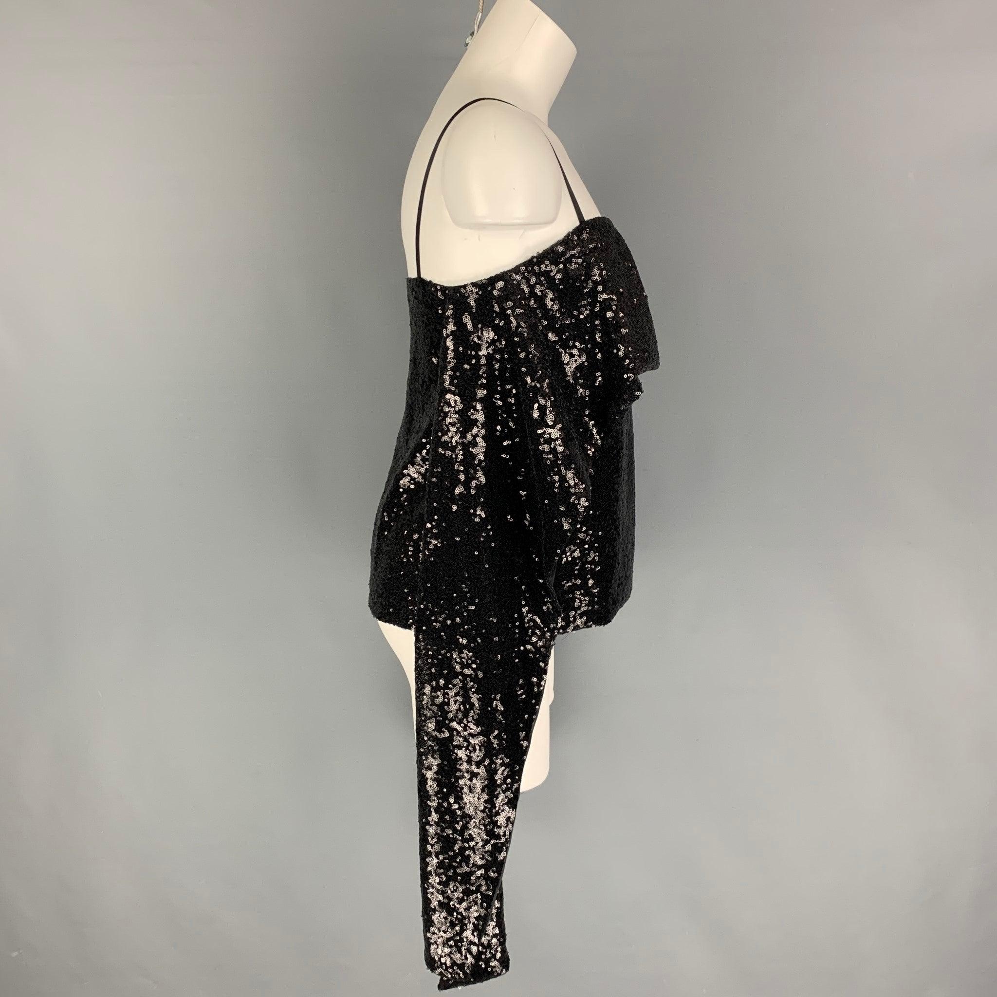 PRABAL GURUNG Size 0 Black Polyester Sequined Draped Dress Top In Excellent Condition For Sale In San Francisco, CA