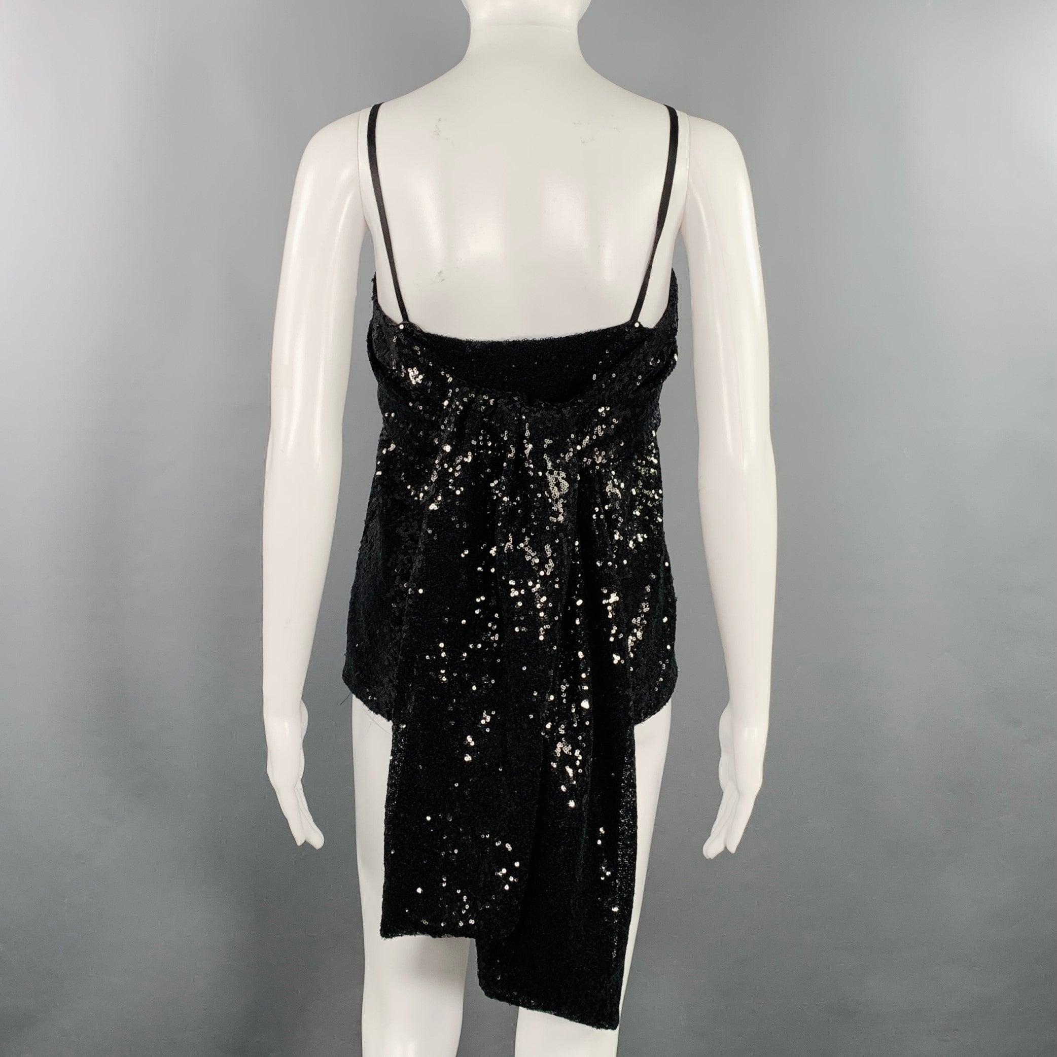Women's PRABAL GURUNG Size 0 Black Polyester Sequined Draped Dress Top For Sale