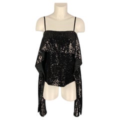 PRABAL GURUNG Size 0 Black Polyester Sequined Draped Dress Top