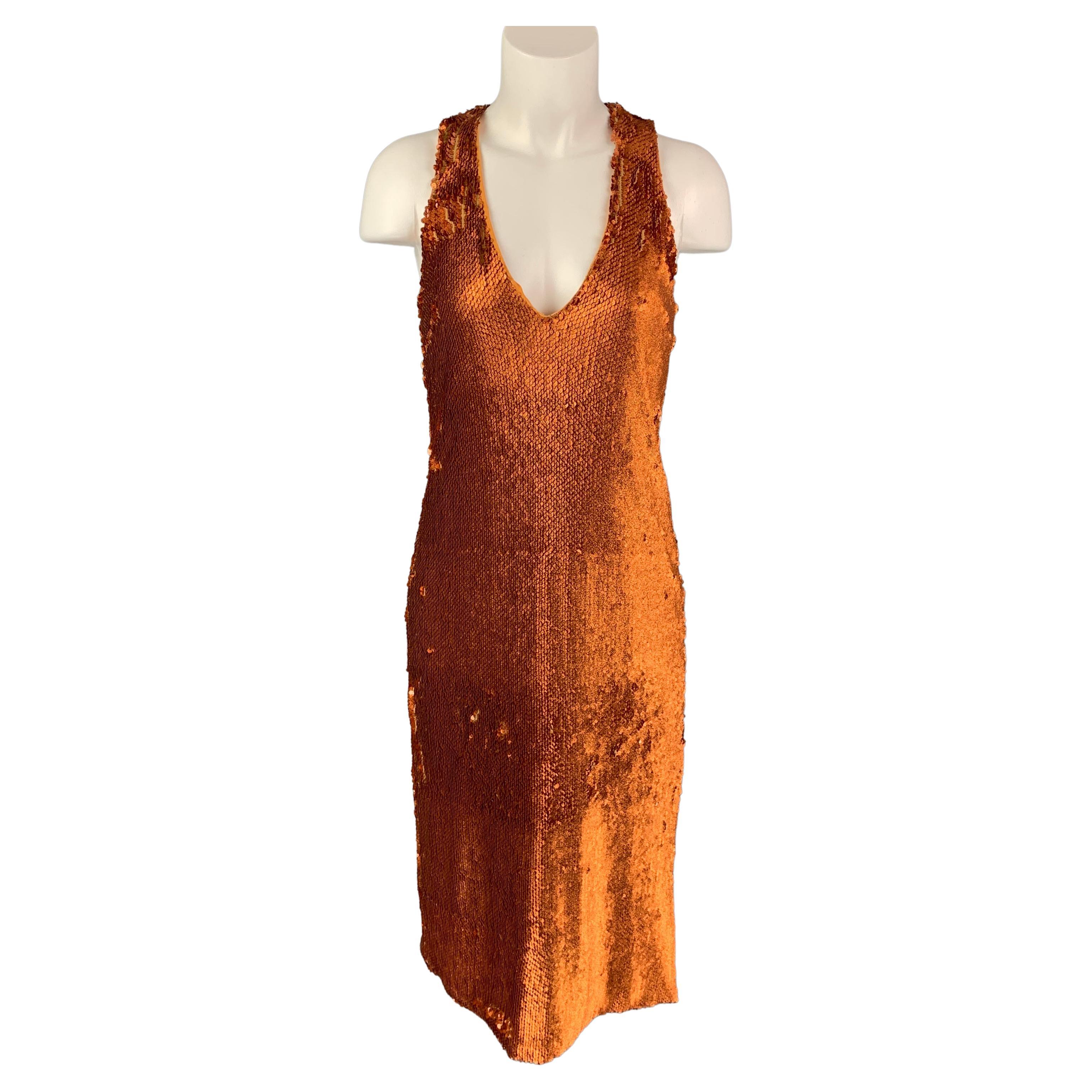 PRABAL GURUNG Size 0 Copper Polyester Sequined Dress