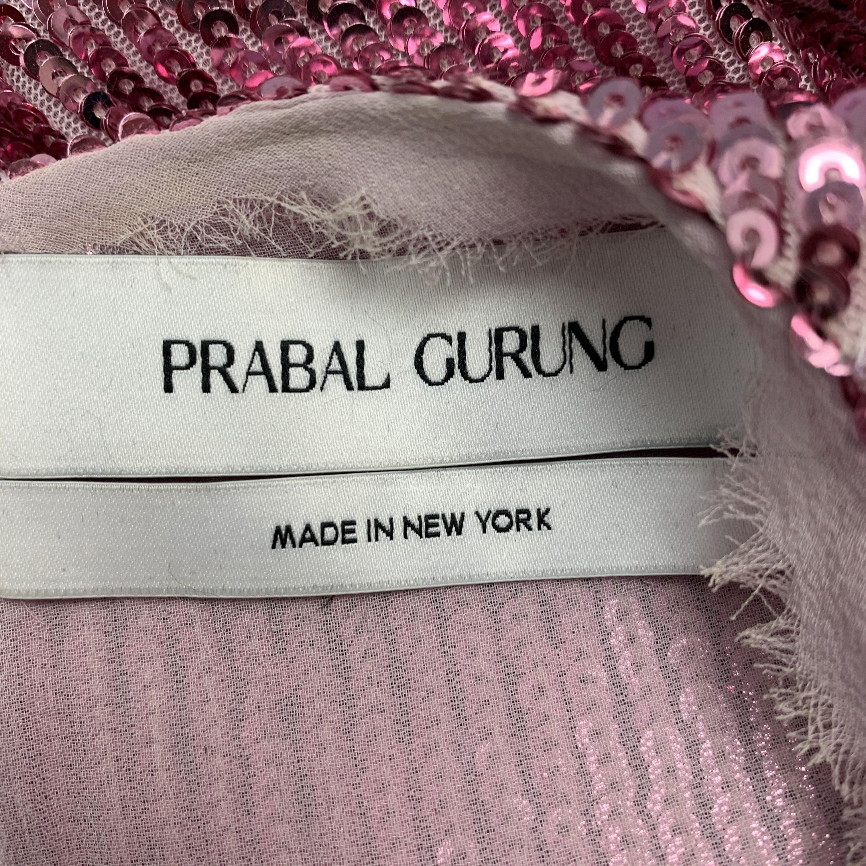 PRABAL GURUNG Size 0 Pink Polyester Sequined Raw Edge Dress Top In Good Condition For Sale In San Francisco, CA