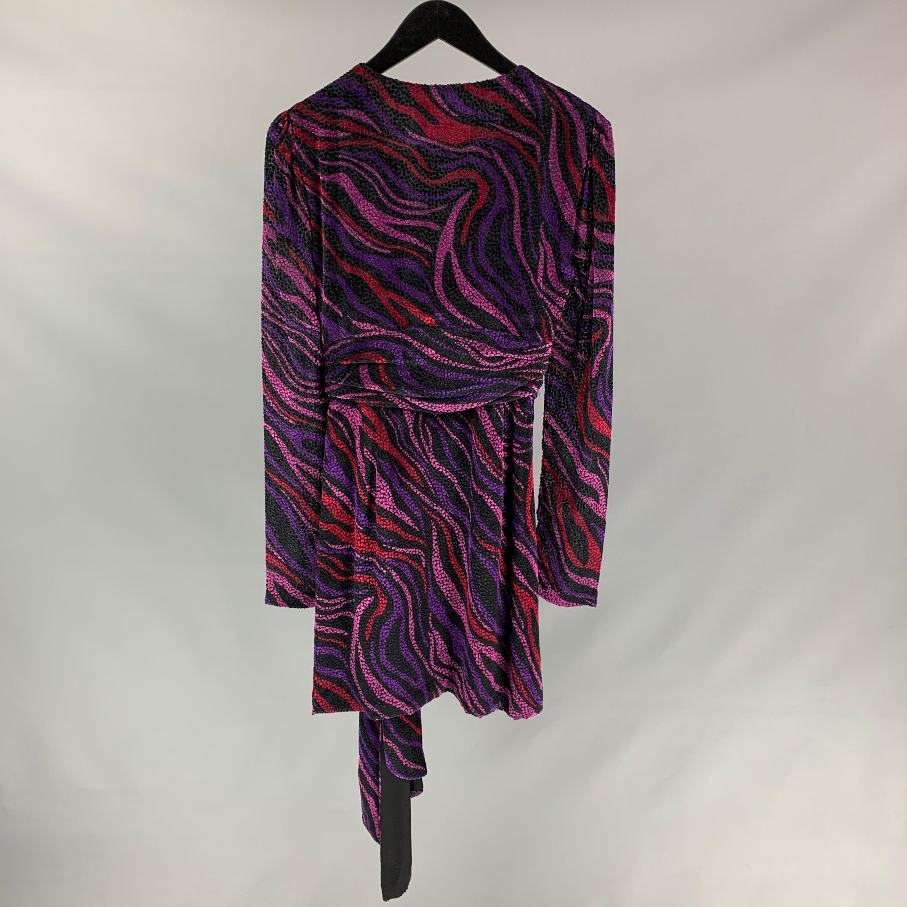 PRABAL GURUNG Size 0 Purple & Black Viscose / Silk Burnout Dress In Good Condition For Sale In San Francisco, CA
