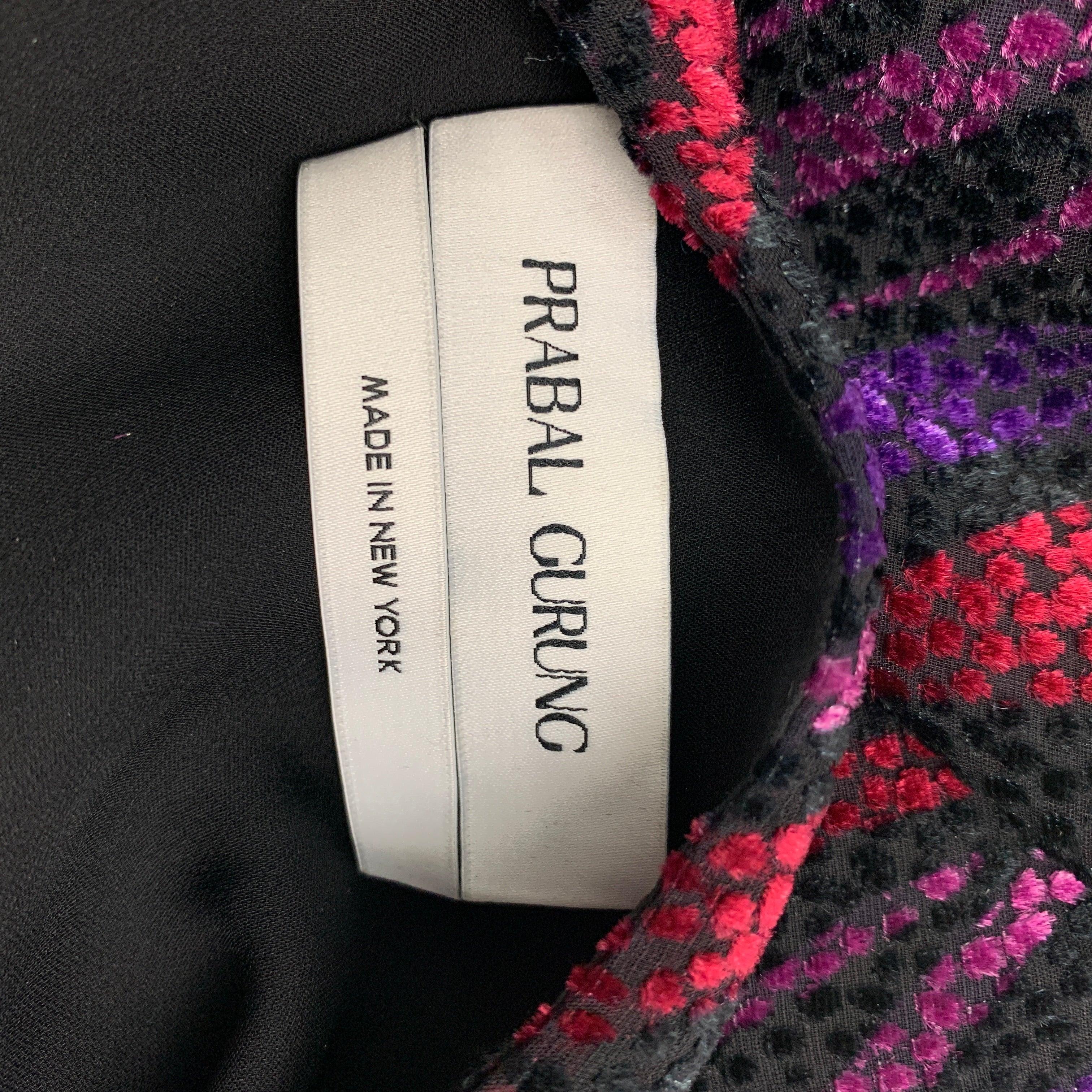 PRABAL GURUNG Size 0 Purple & Black Viscose / Silk Burnout Dress For Sale 1