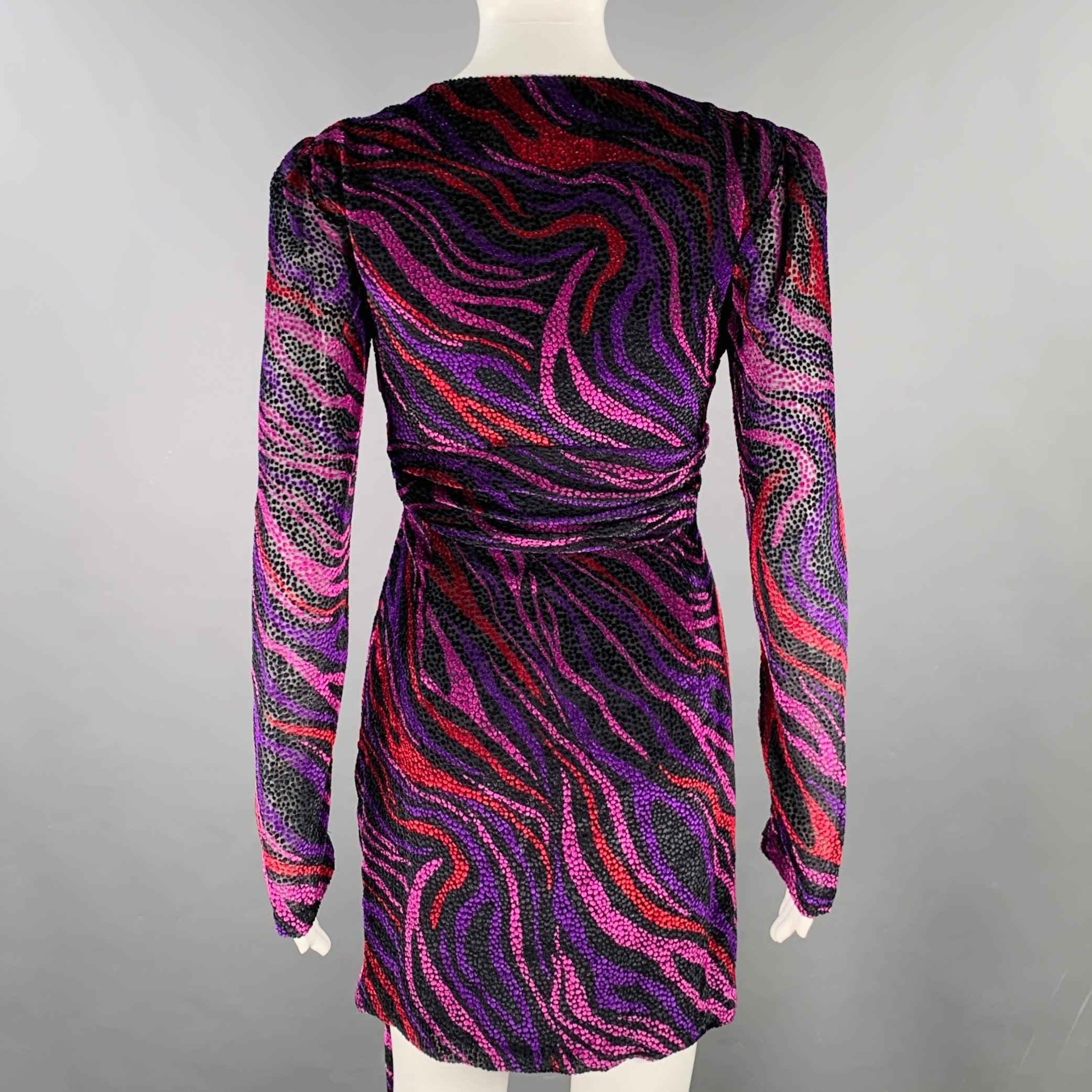 De las mujeres PRABAL GURUNG Talla 0 Morado Negro Viscosa Seda Burnout Vestido Manga Larga en venta
