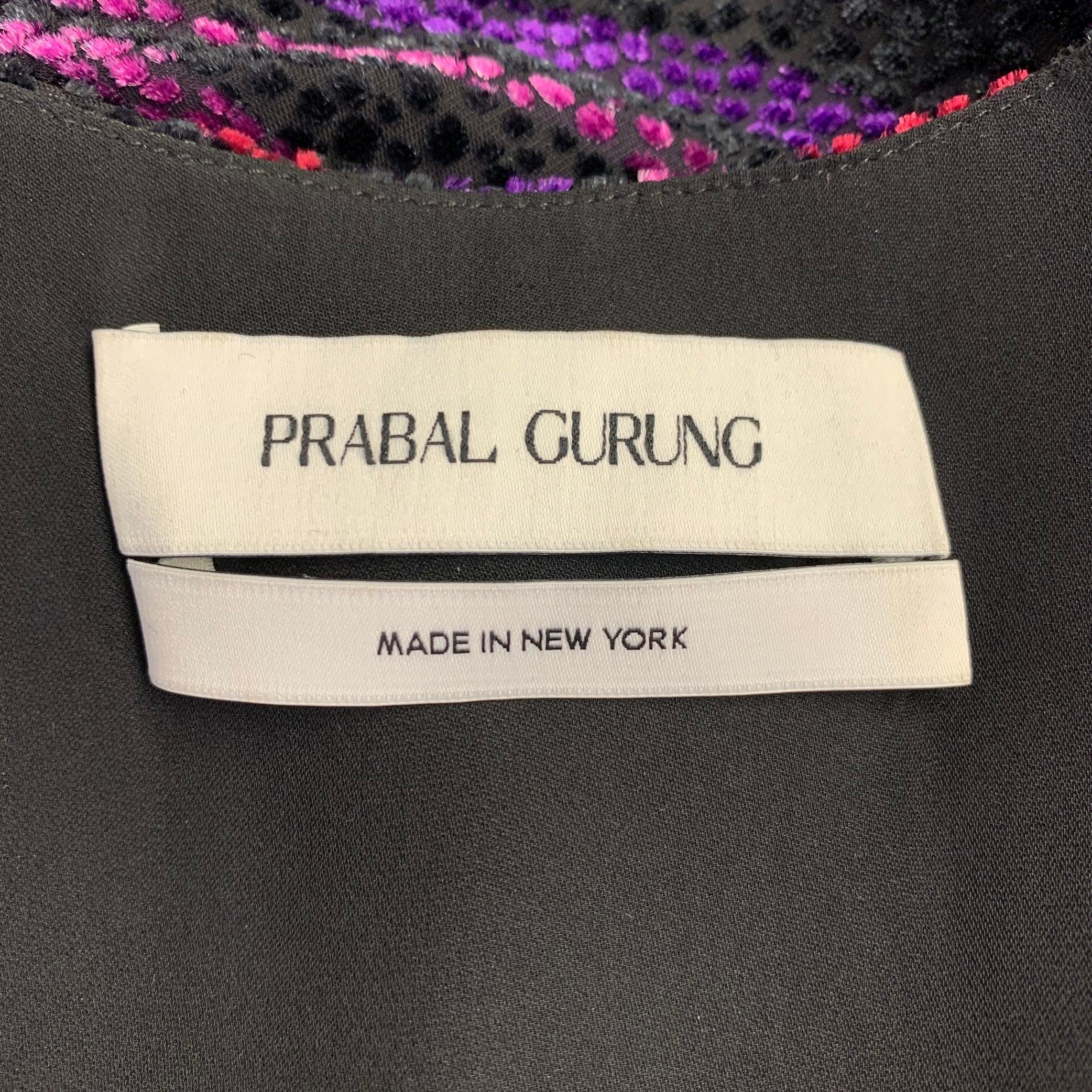 PRABAL GURUNG Talla 0 Morado Negro Viscosa Seda Burnout Vestido Manga Larga en venta 1