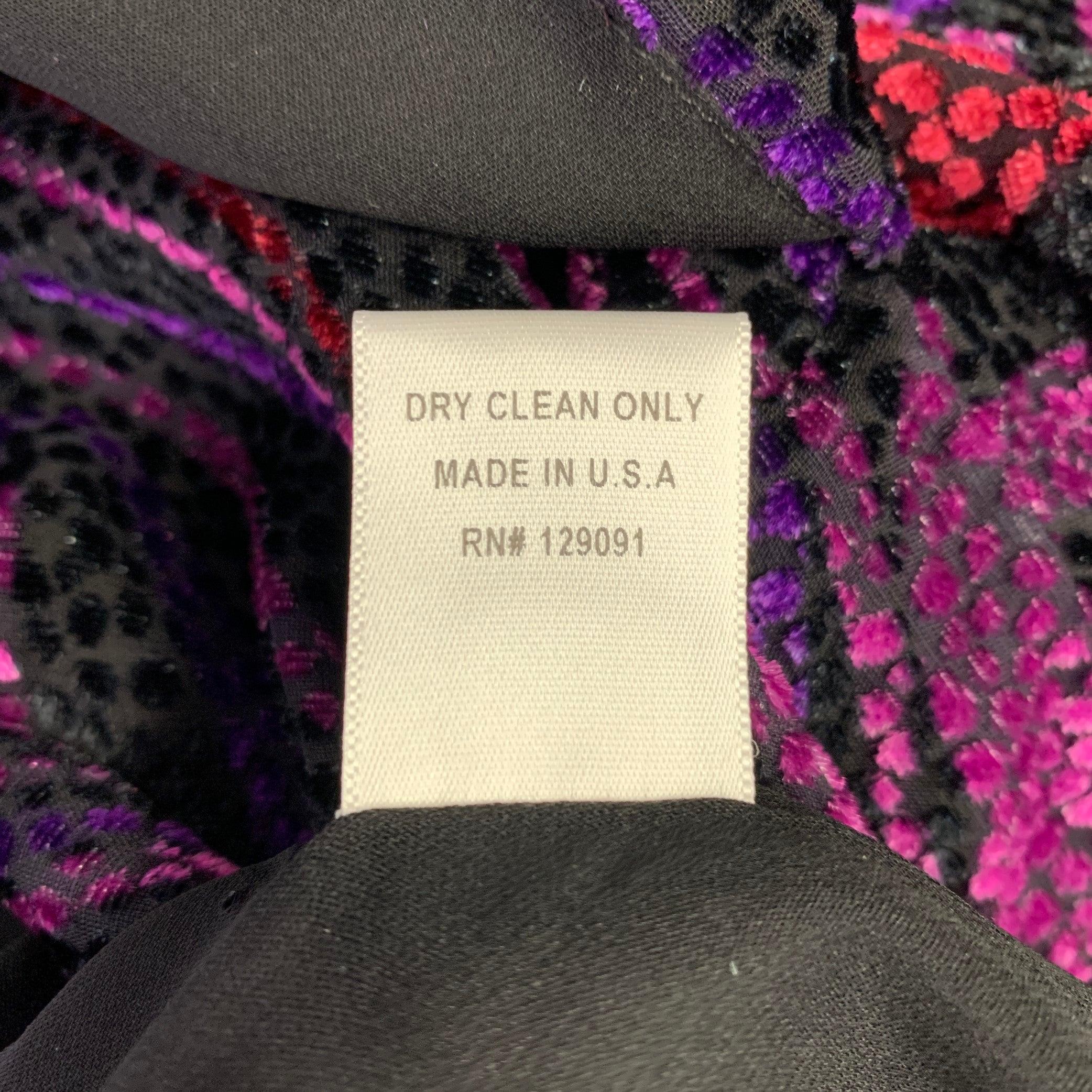 PRABAL GURUNG Talla 0 Morado Negro Viscosa Seda Burnout Vestido Manga Larga en venta 3