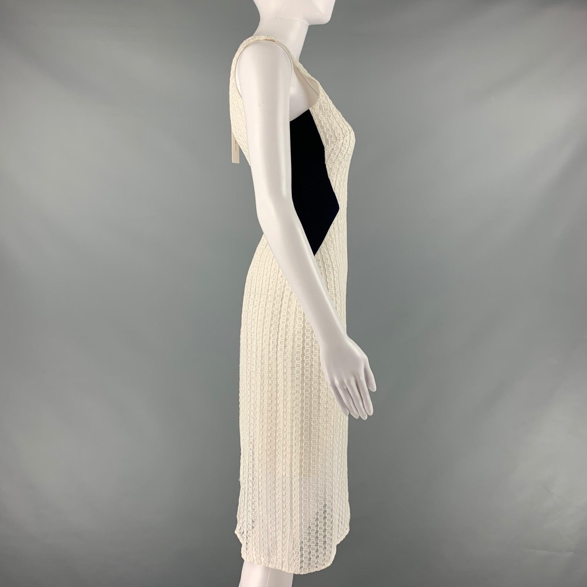 PRABAL GURUNG Size 0 White Black Polyester Sheath Midi Dress In Good Condition For Sale In San Francisco, CA