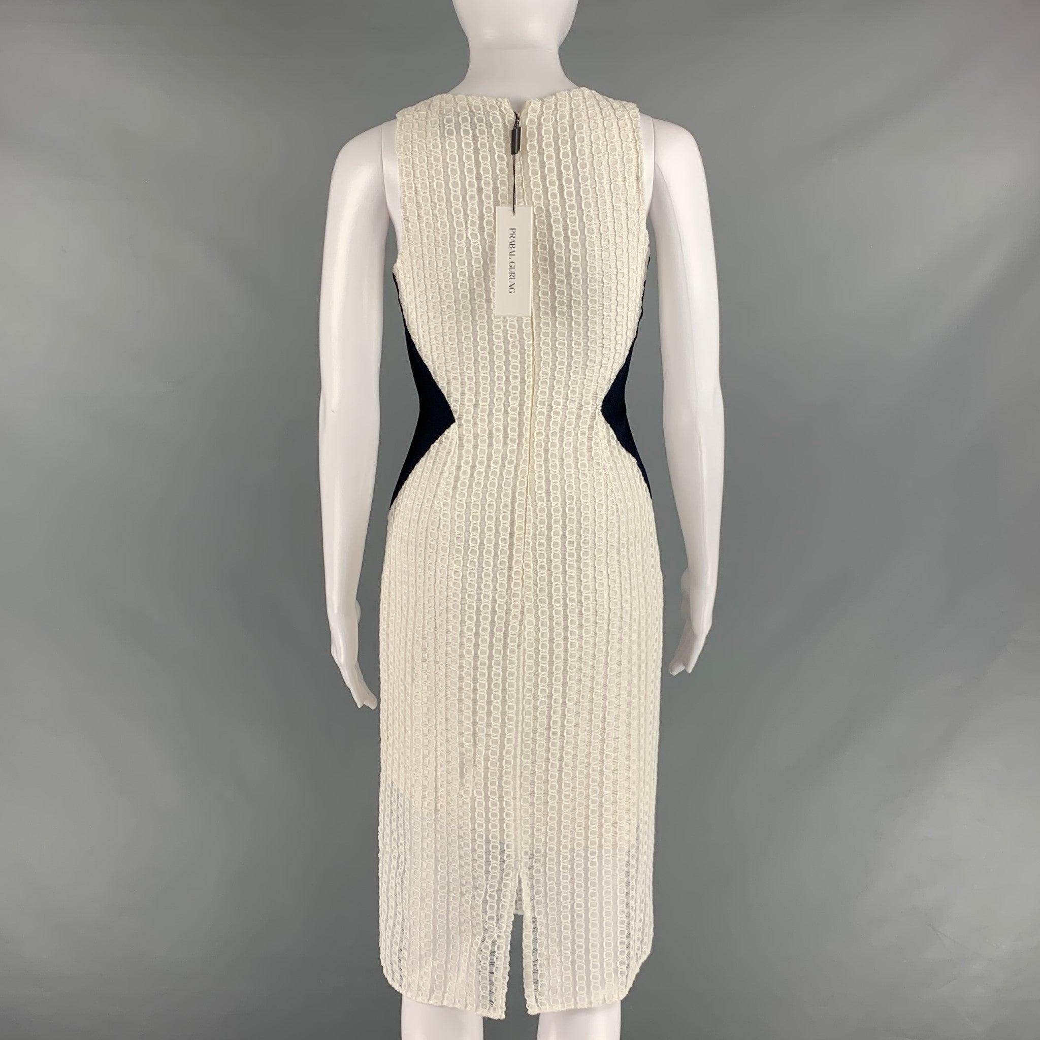 Women's PRABAL GURUNG Size 0 White Black Polyester Sheath Midi Dress For Sale
