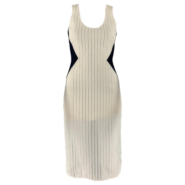 PRABAL GURUNG Size 0 White Black Polyester Sheath Midi Dress
