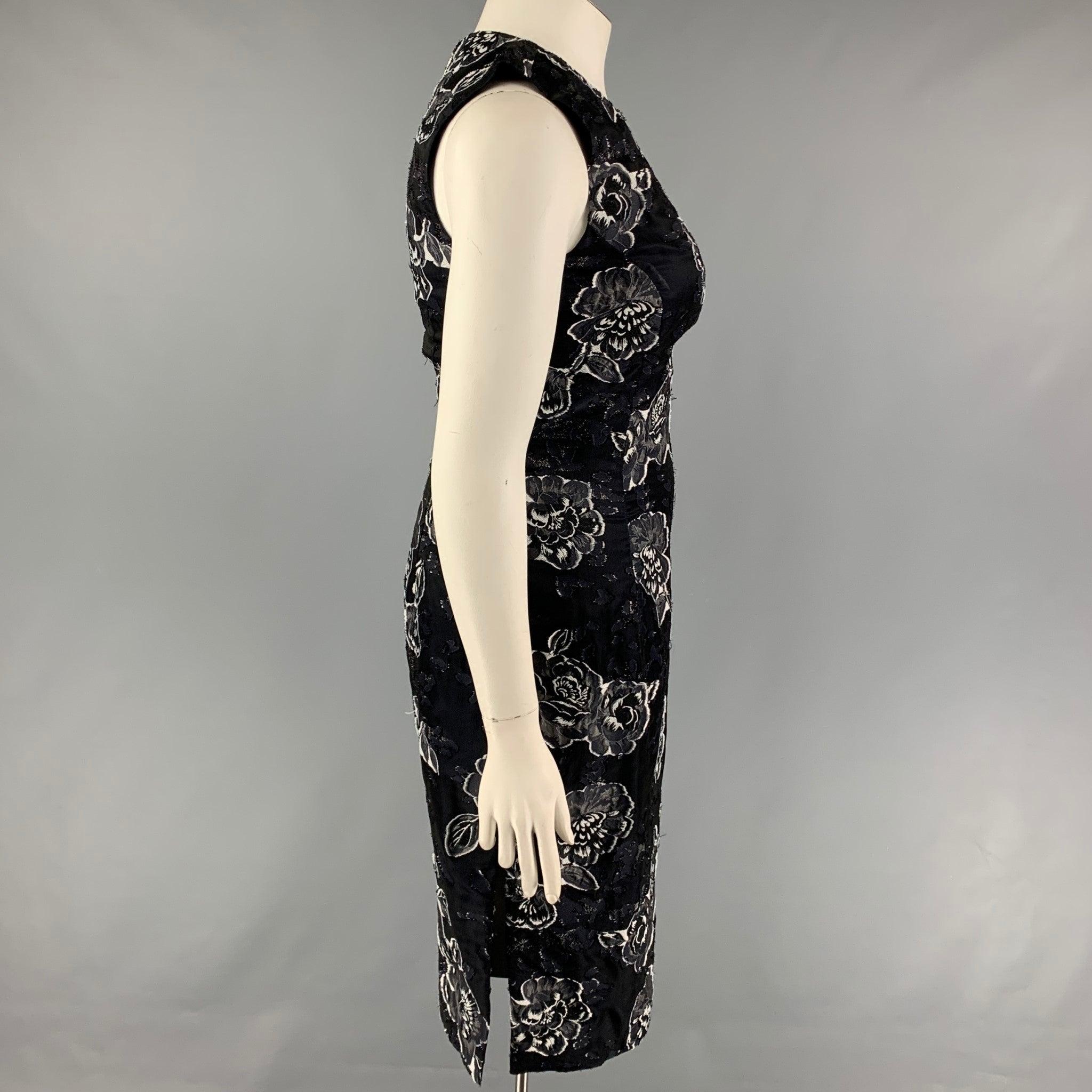 PRABAL GURUNG dress comes in a black & navy jacquard floral silk / polyester featuring a shift style, sleeveless, and a back zip up closure. Made in USA. 
New With Tags.
 

Marked:   10 

Measurements: 
 
Shoulder: 14 inches  Bust: 34 inches  Waist: