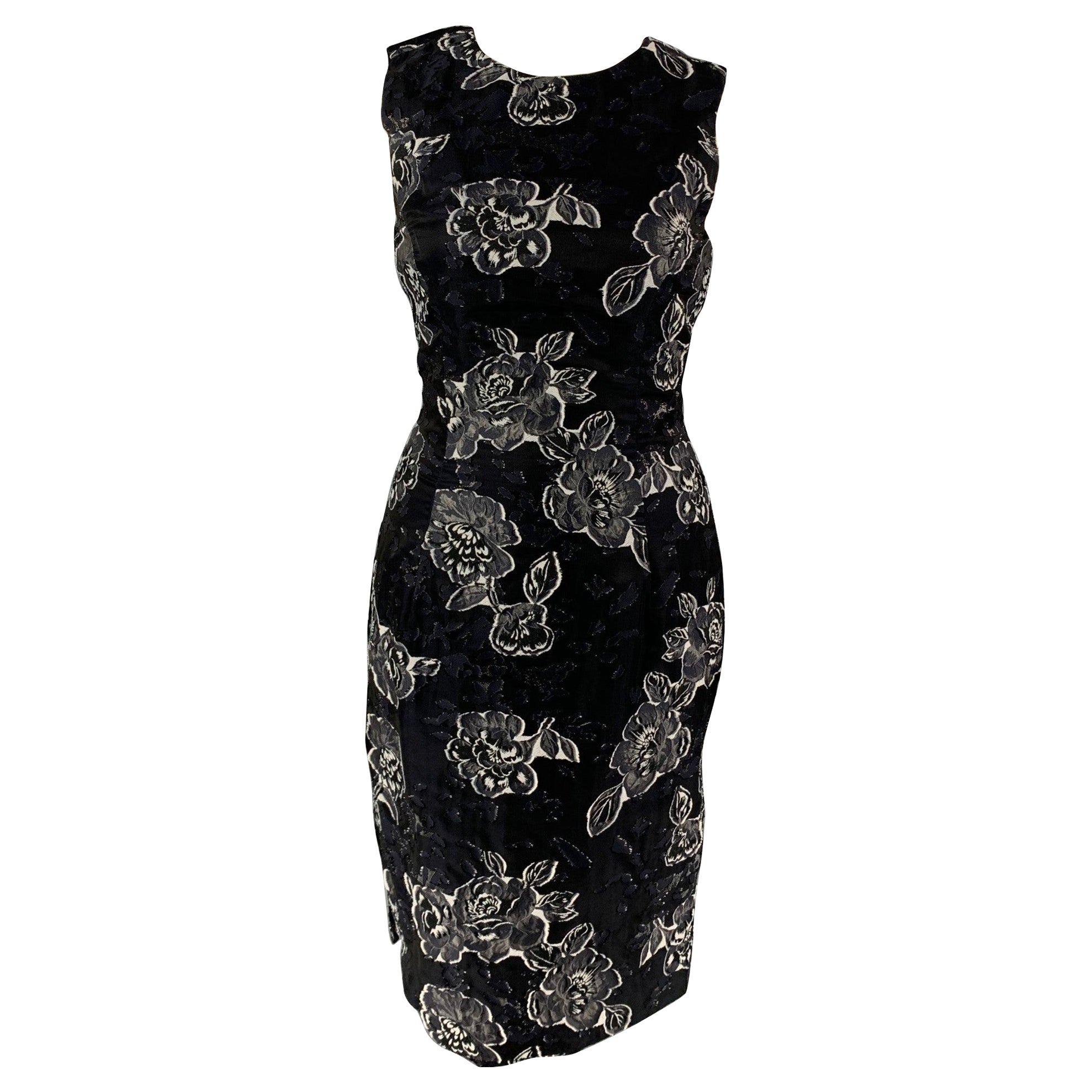 PRABAL GURUNG Größe 10 Schwarz Marineblaues ärmelloses Kleid aus Seide und Polyester mit Blumenmuster