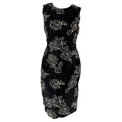 PRABAL GURUNG - Robe sans manches à fleurs en polyester et soie noire et bleu marine, taille 10