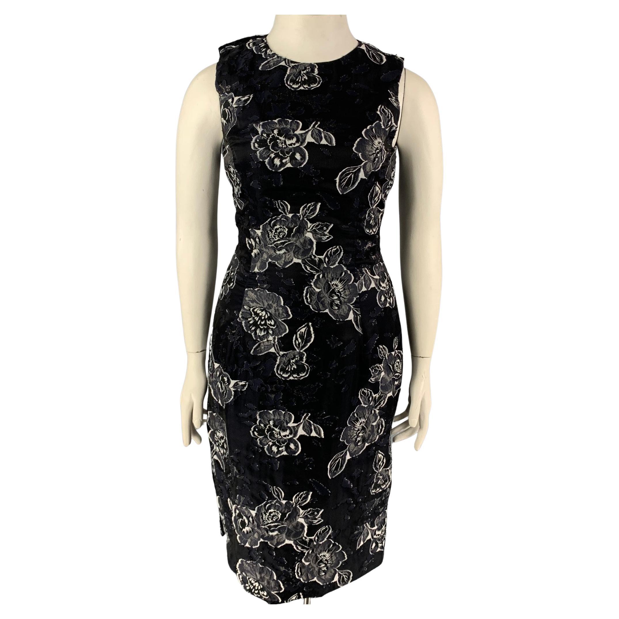 PRABAL GURUNG Size 10 Black Navy Silk Polyester Floral Sleeveless Dress