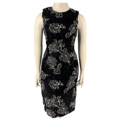 PRABAL GURUNG Size 10 Black Navy Silk Polyester Floral Sleeveless Dress