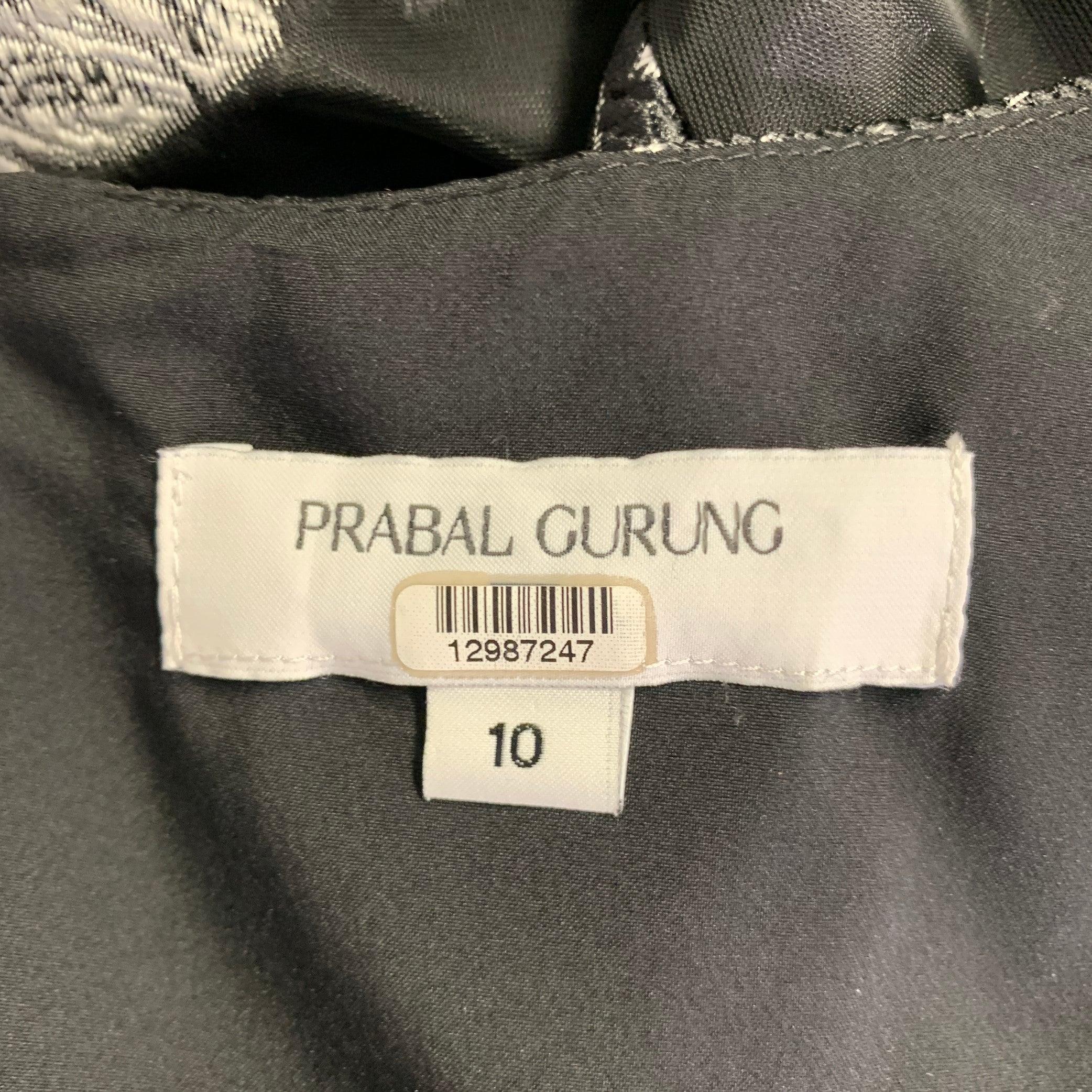 Women's PRABAL GURUNG Size 10 Black Silver Polyester Floral A-Line Cocktail Dress For Sale