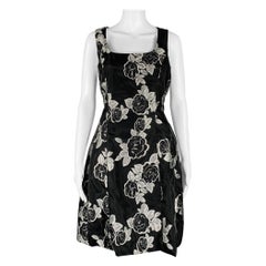 PRABAL GURUNG Size 10 Black Silver Polyester Floral A-Line Cocktail Dress