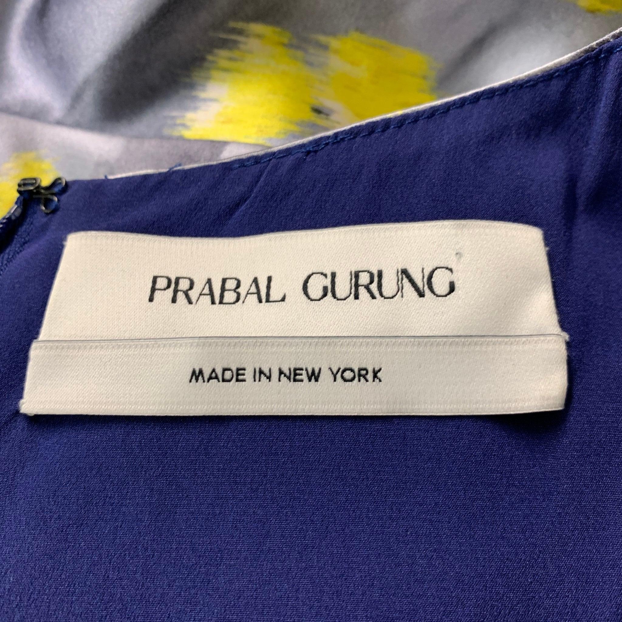 PRABAL GURUNG Size 10 Blue Yellow Cotton Silk Print A-Line Dress For Sale 1