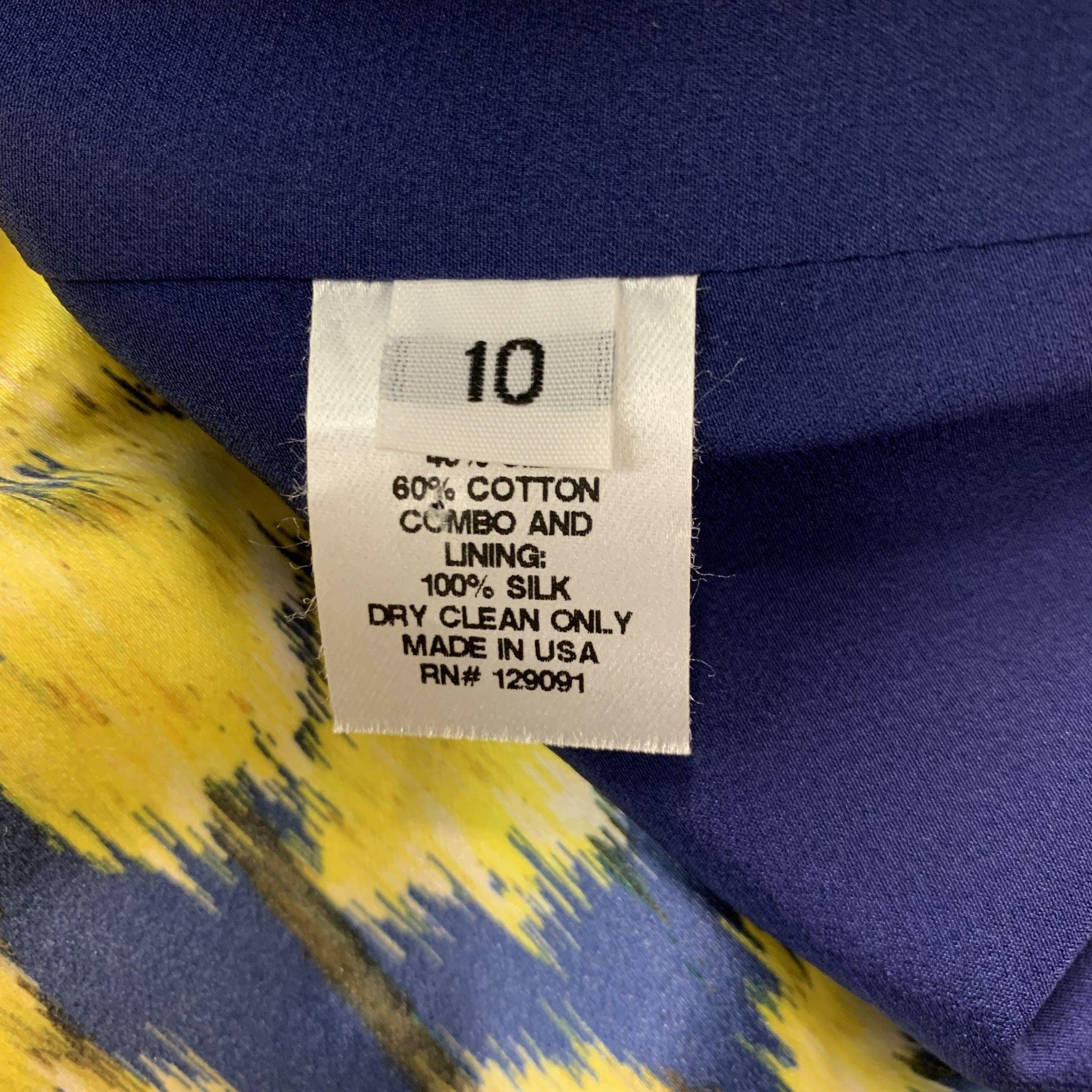 PRABAL GURUNG Size 10 Blue Yellow Cotton Silk Print A-Line Dress For Sale 2