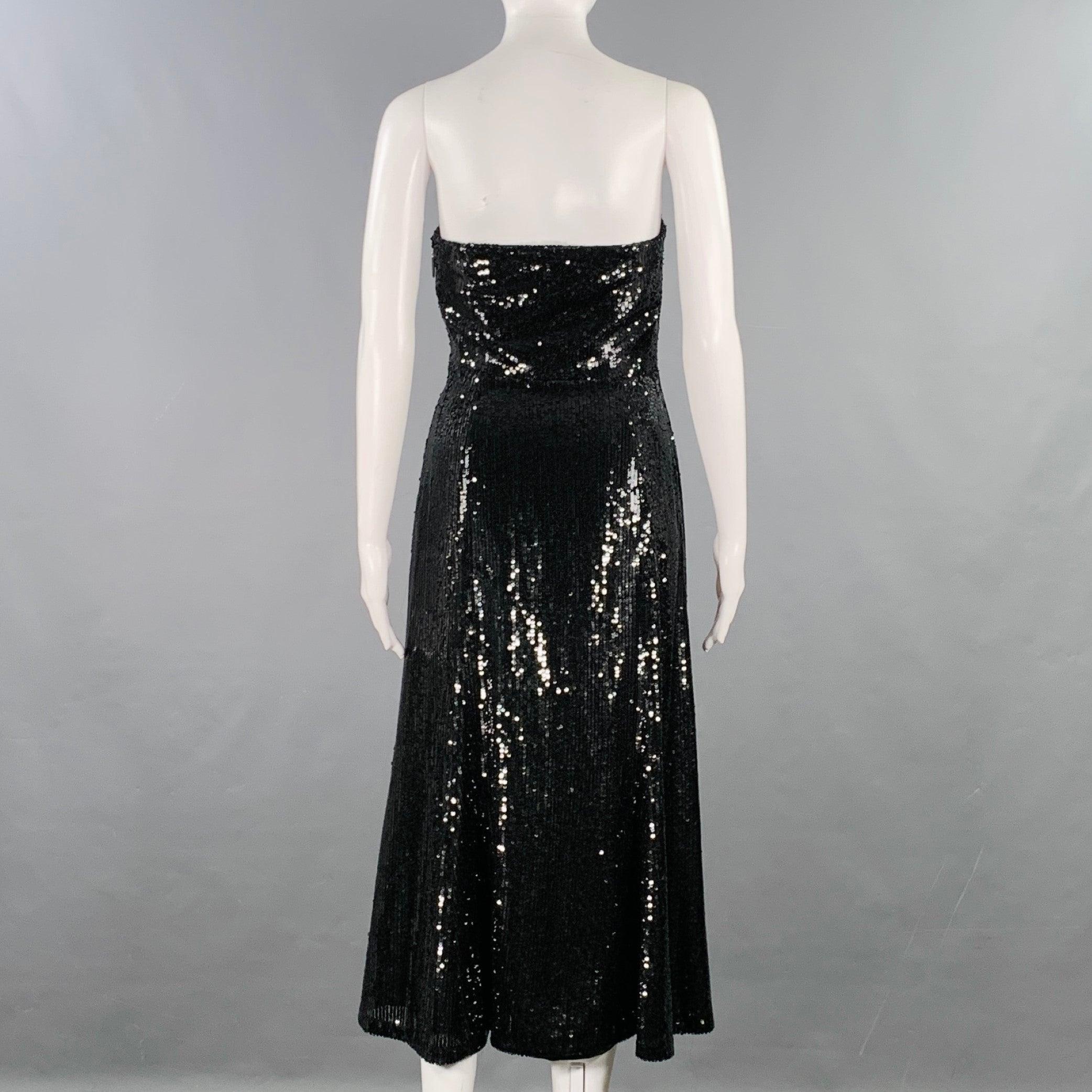 PRABAL GURUNG Size 2 Black Polyester Sequined Strapless Dress In Excellent Condition For Sale In San Francisco, CA