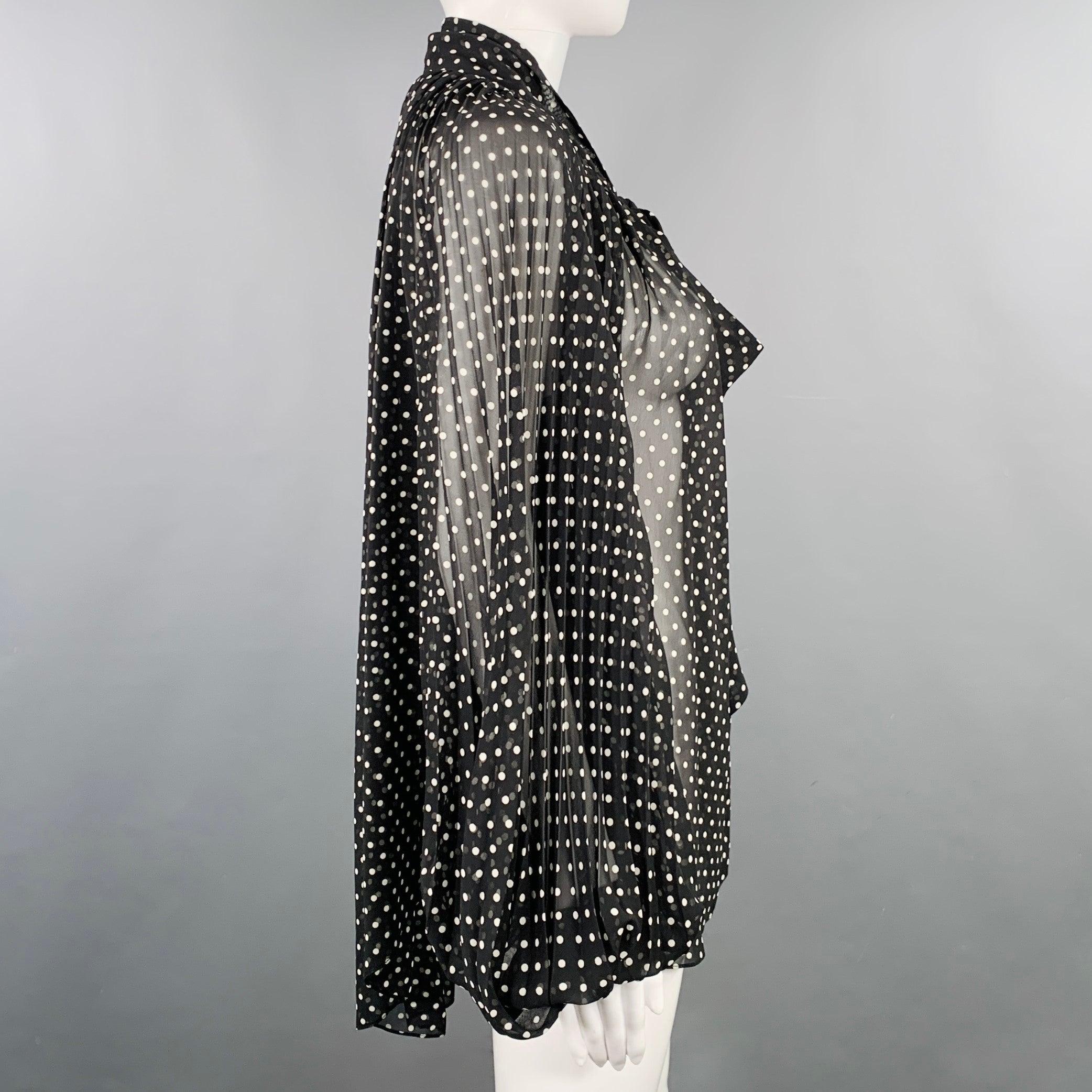 Nero PRABAL GURUNG Taglia 2 Camicetta con fiocco in poliestere bianco e nero Dot Dot Dot in vendita