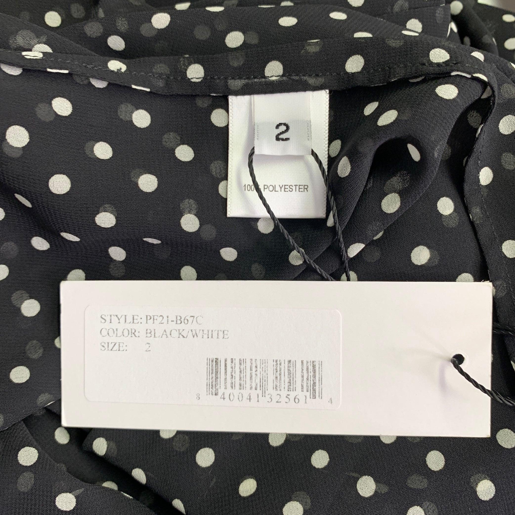 PRABAL GURUNG Taglia 2 Camicetta con fiocco in poliestere bianco e nero Dot Dot Dot in vendita 1