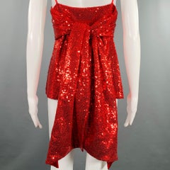PRABAL GURUNG Size 2 Red Polyester Sequined Draped Dress Top