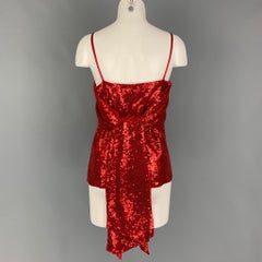 PRABAL GURUNG Size 2 Red Polyester Sequined Draped Dress Top