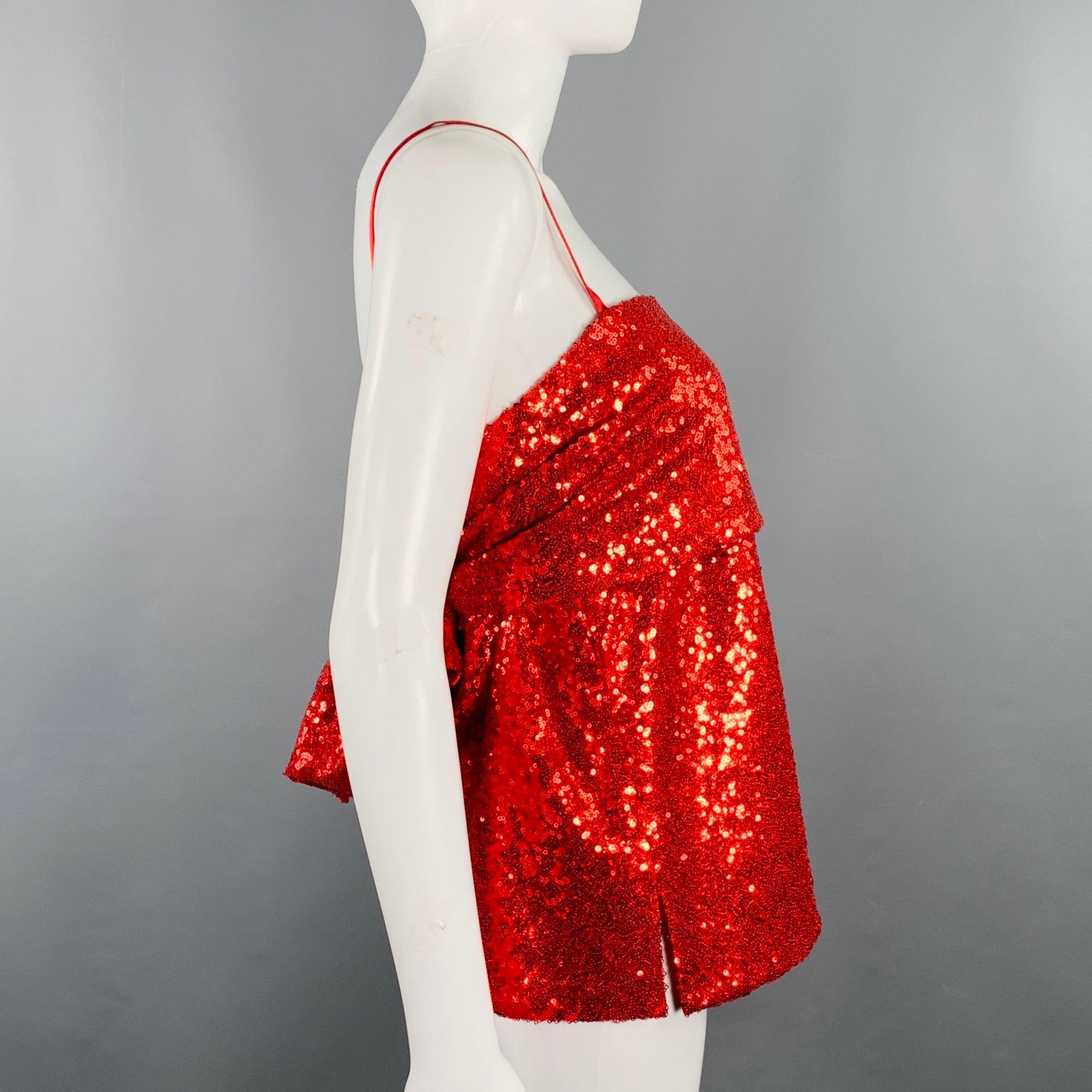 PRABAL GURUNG Größe 2 Rotes Polyester Pailletten drapiertes Kleid Top im Zustand „Gut“ im Angebot in San Francisco, CA