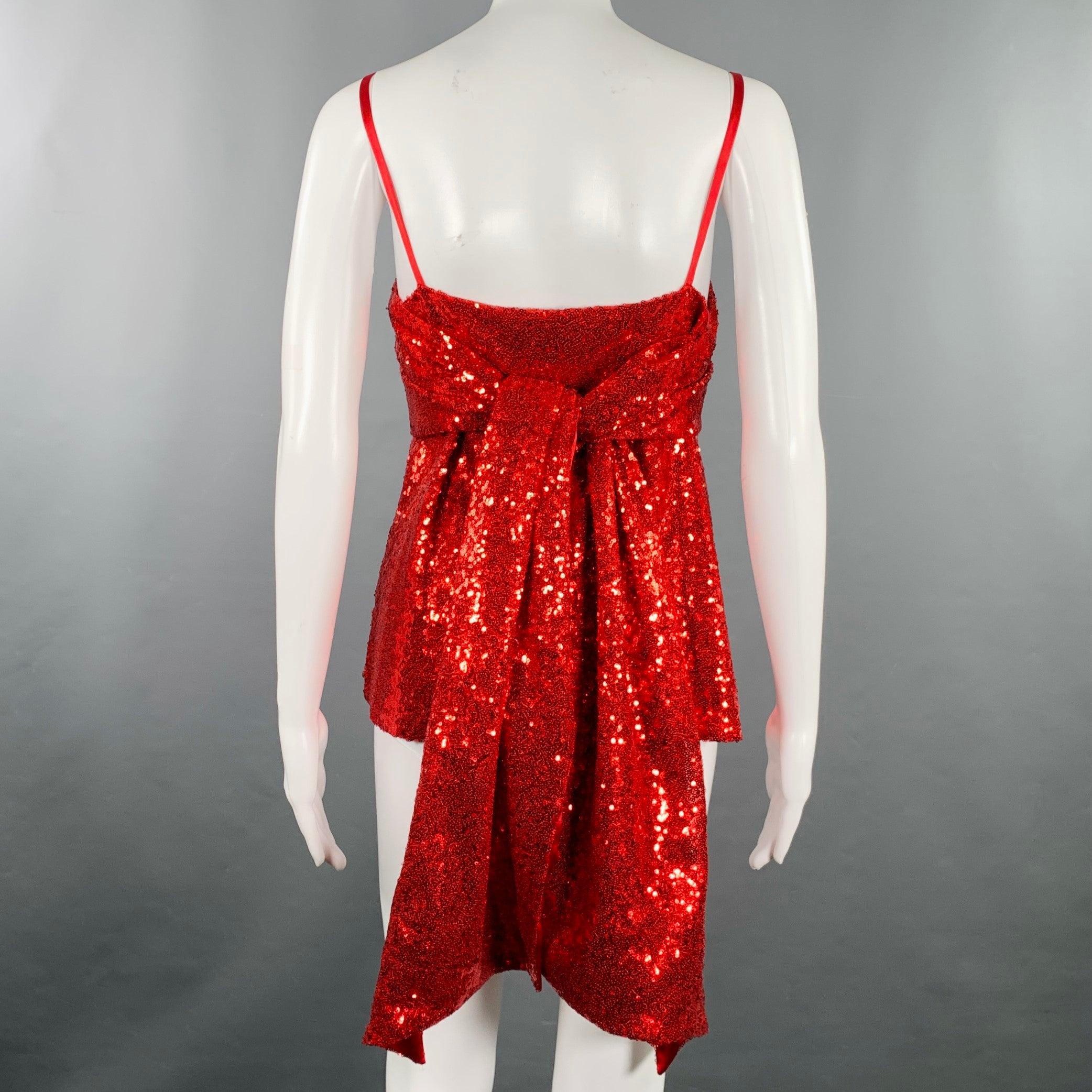 PRABAL GURUNG Größe 2 Rotes Polyester Pailletten drapiertes Kleid Top Damen im Angebot