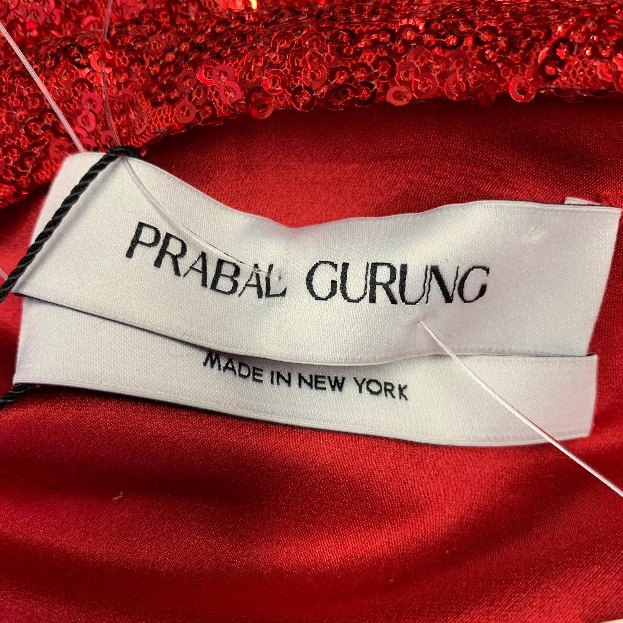 PRABAL GURUNG Größe 2 Rotes Polyester Pailletten drapiertes Kleid Top im Angebot 1