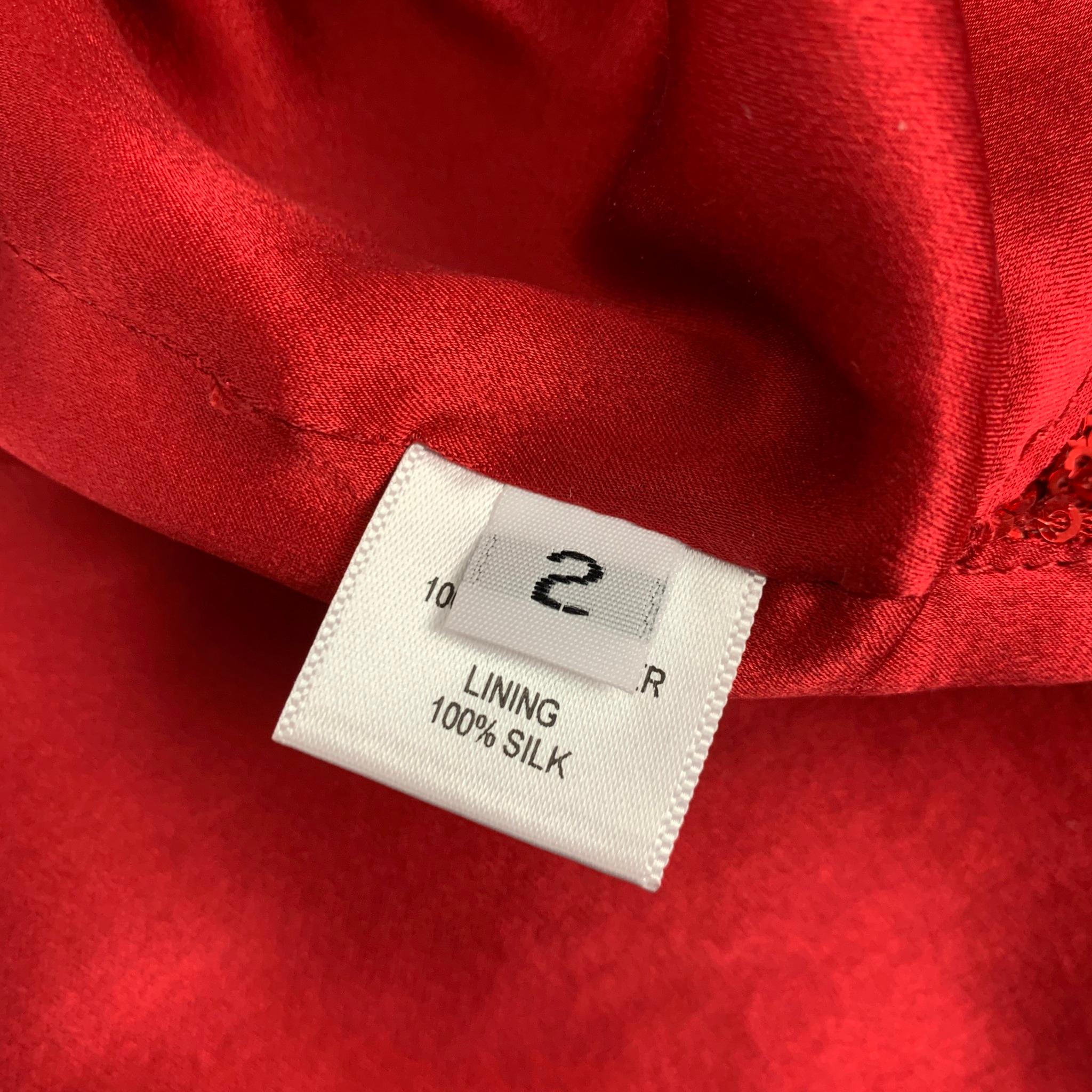 PRABAL GURUNG Size 2 Red Polyester Sequined Draped Dress Top In New Condition In San Francisco, CA