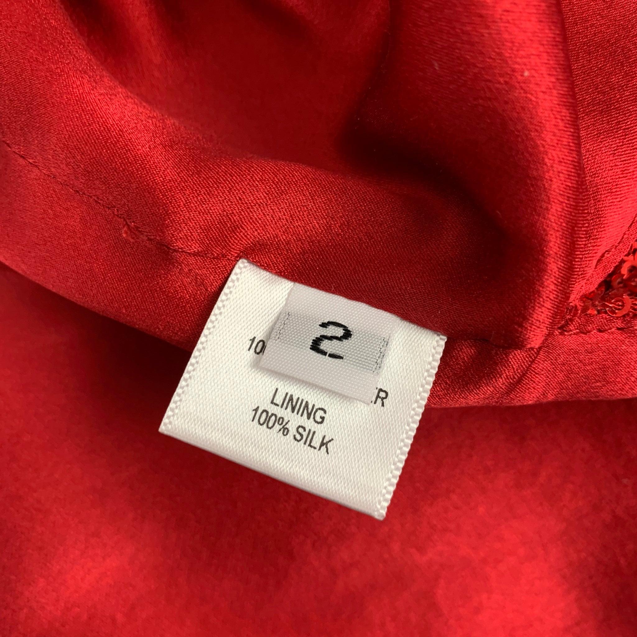 PRABAL GURUNG - Haut drapé rouge en polyester à paillettes - Taille 2 en vente 1