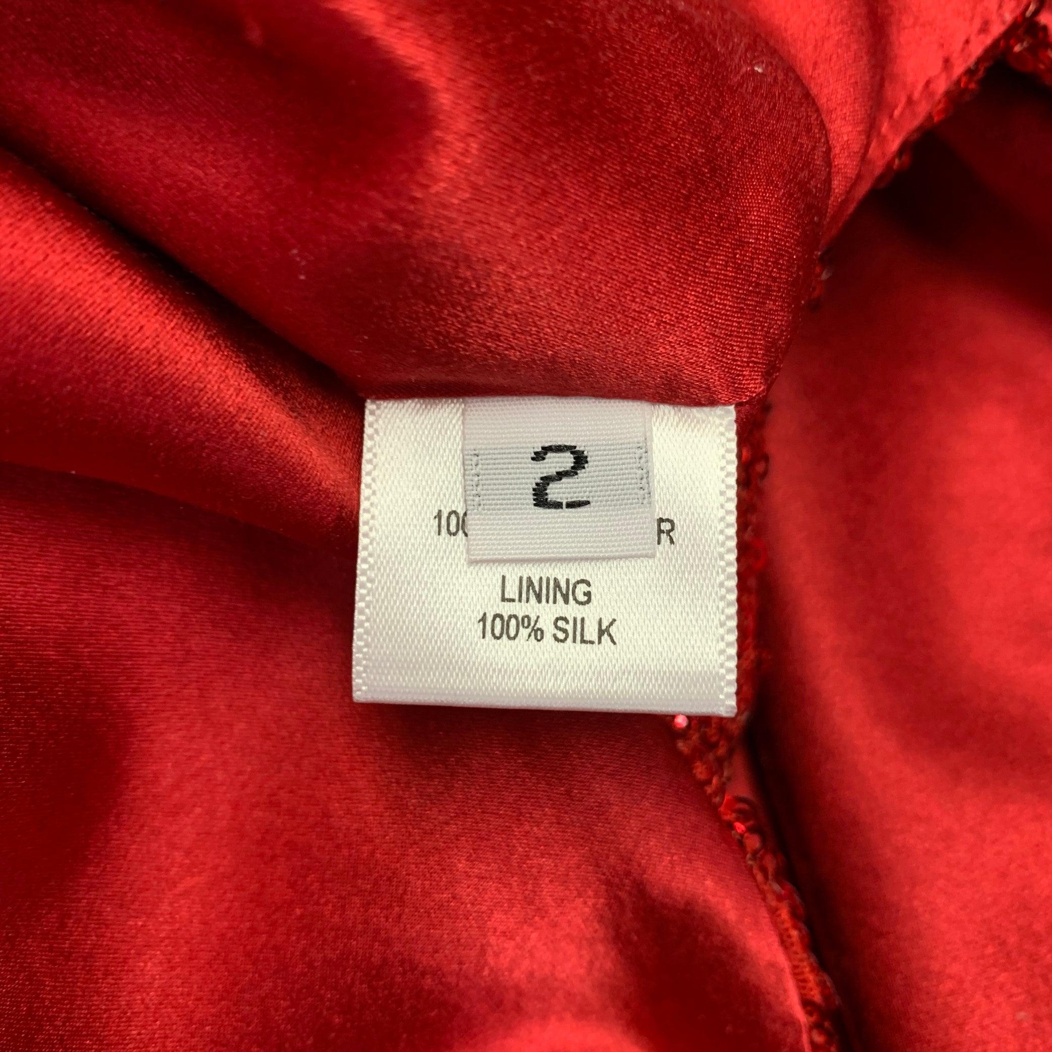 PRABAL GURUNG Größe 2 Rotes Polyester Pailletten drapiertes Kleid Top im Angebot 3