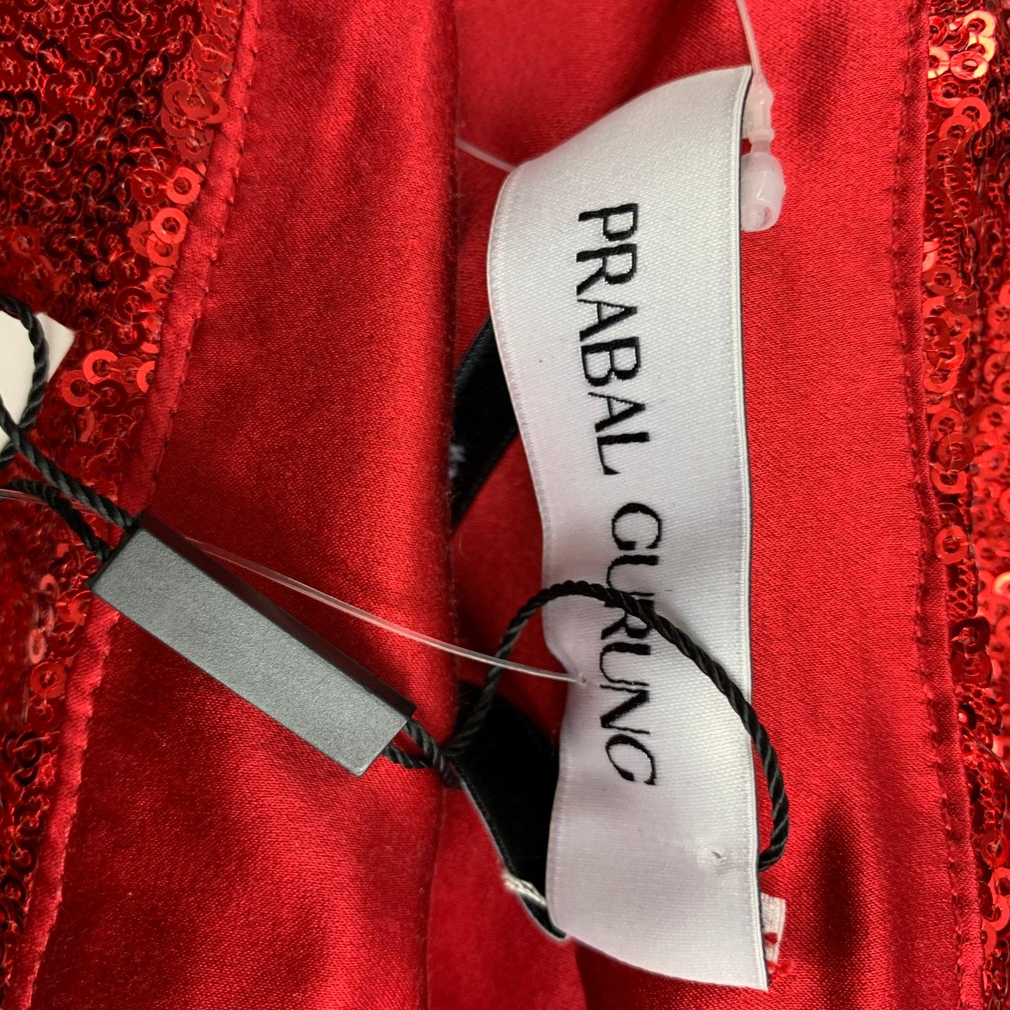 PRABAL GURUNG - Haut drapé rouge en polyester à paillettes - Taille 2 en vente 2