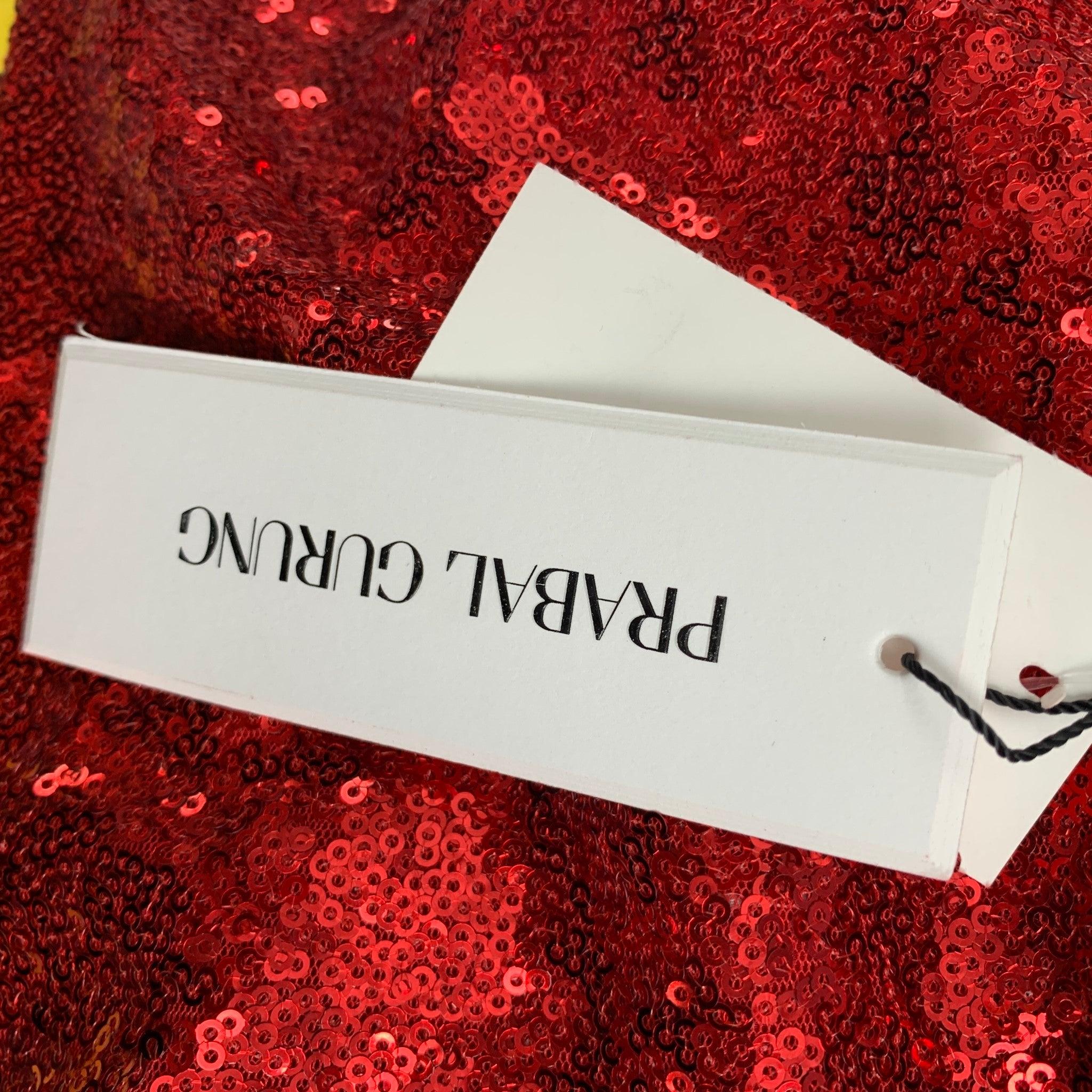PRABAL GURUNG - Haut drapé rouge en polyester à paillettes - Taille 2 en vente 3