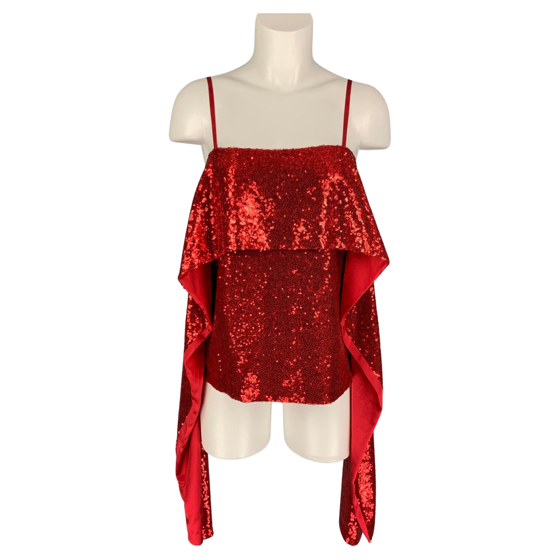 PRABAL GURUNG Size 2 Red Polyester Sequined Draped Dress Top