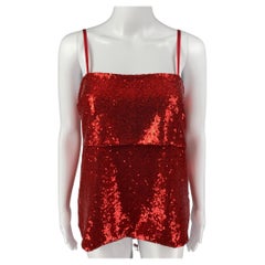 PRABAL GURUNG Size 2 Red Polyester Sequined Spaghetti Straps Dress Top