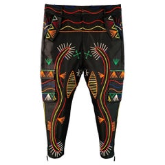PRABAL GURUNG Size 34 Black Multi Color Abstract Embroidery Cropped Casual Pants
