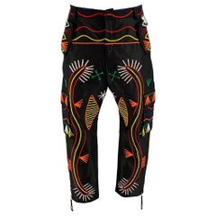 PRABAL GURUNG Size 34 Black Multi-Color Embroidery Cropped Casual Pants