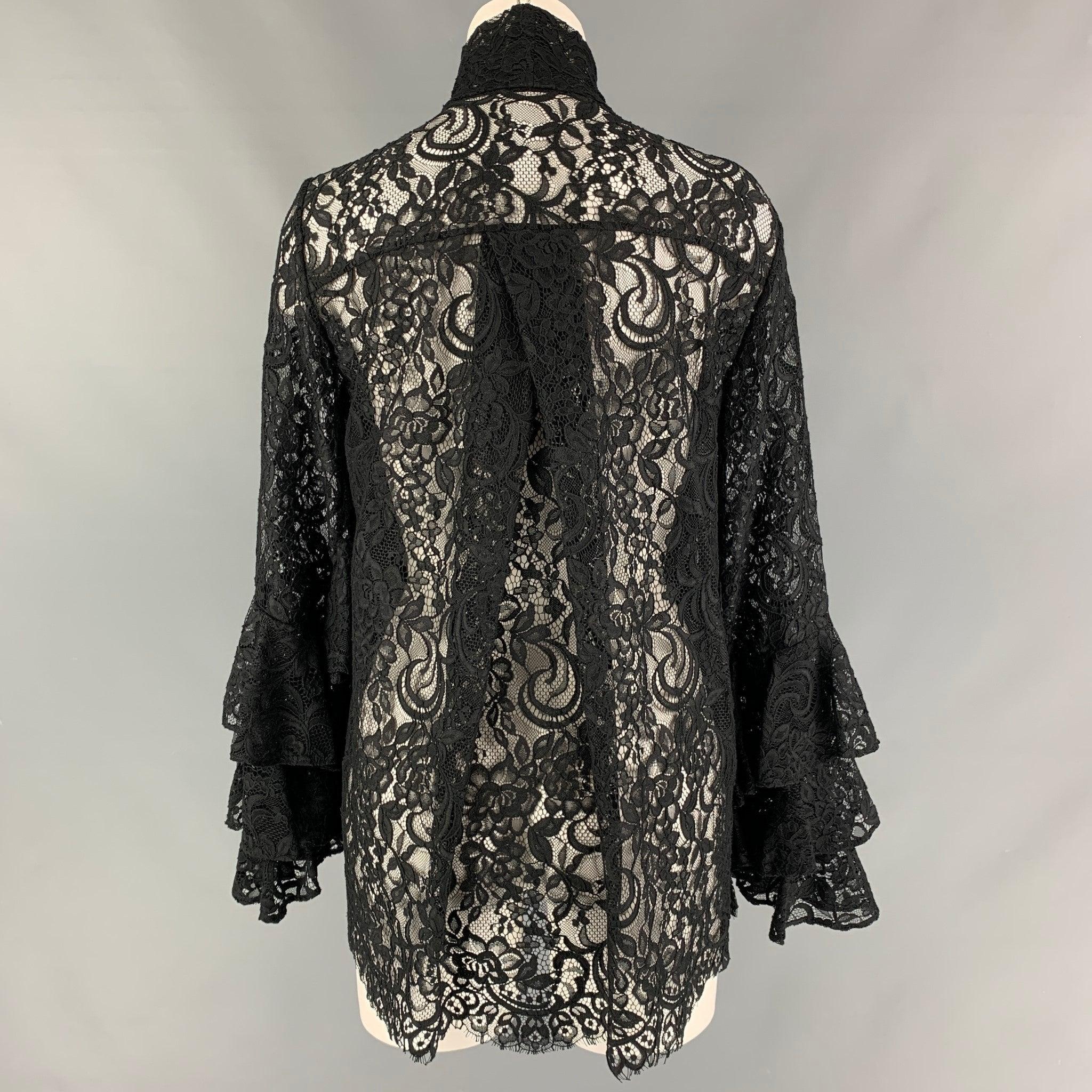 PRABAL GURUNG Size 4 Black Lace Nylon & Cotton Bow Blouse In Excellent Condition For Sale In San Francisco, CA