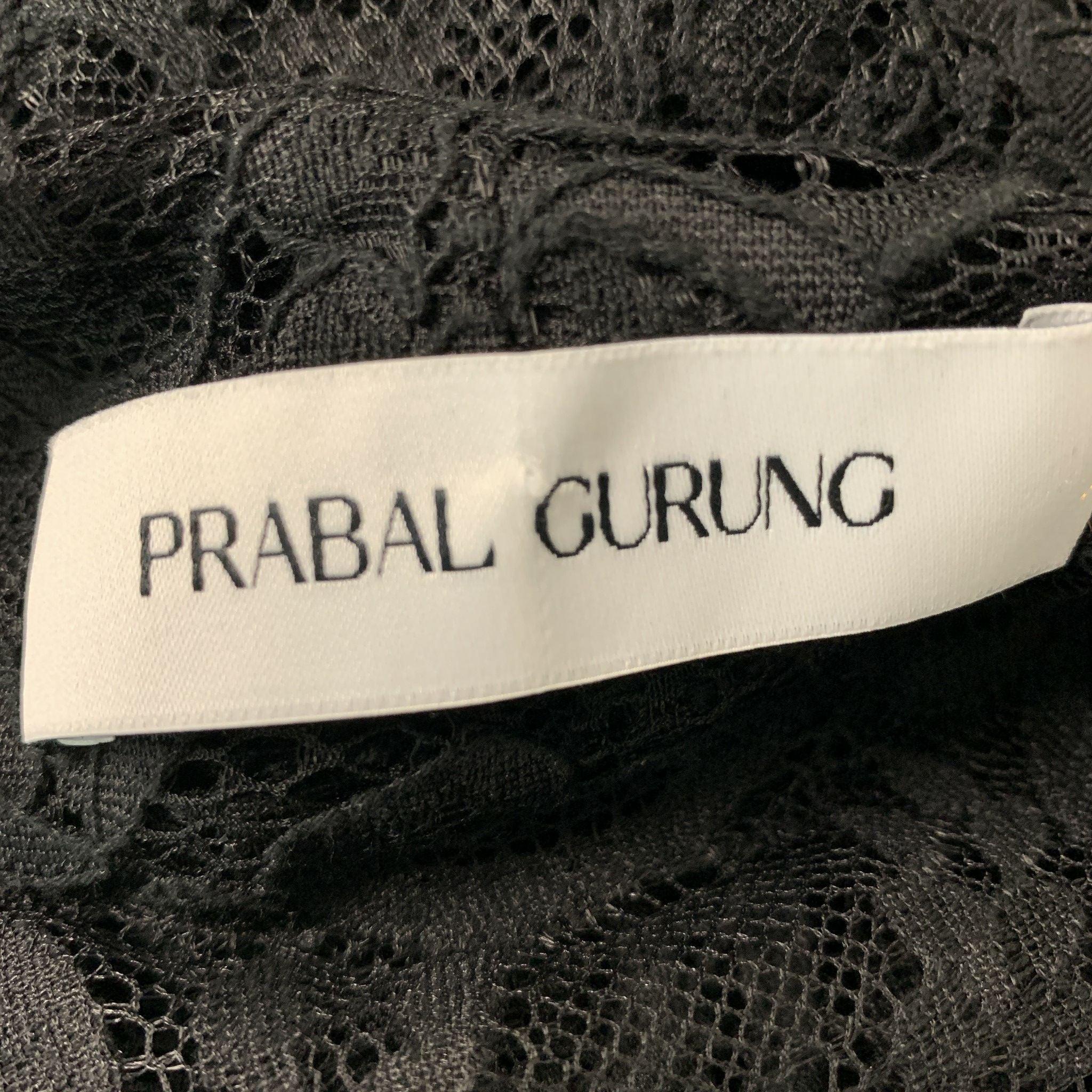 Women's PRABAL GURUNG Size 4 Black Lace Nylon & Cotton Bow Blouse For Sale