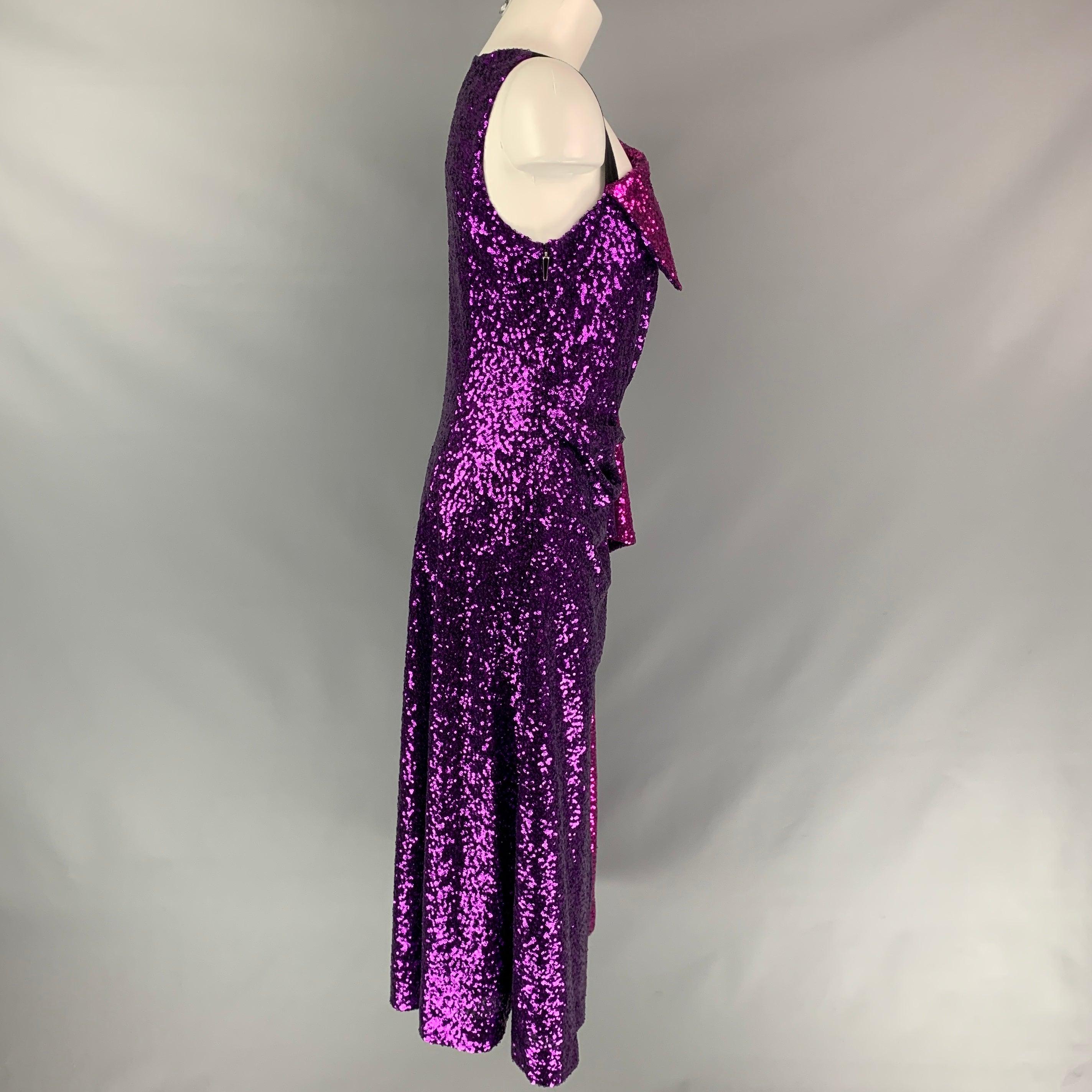 PRABAL GURUNG Size 6 Purple & Fuchsia Polyester Sequined Dress In Excellent Condition For Sale In San Francisco, CA