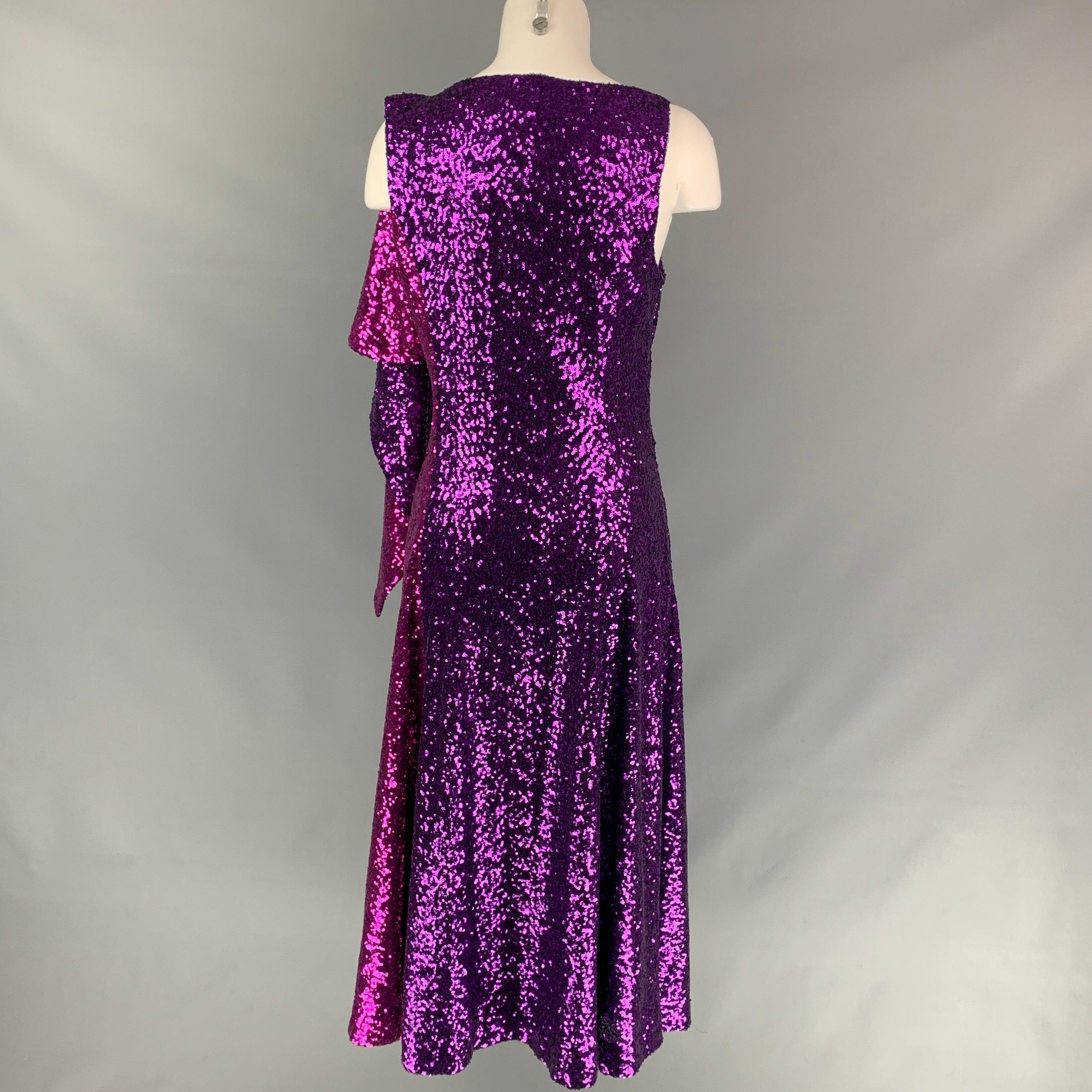 Women's PRABAL GURUNG Size 6 Purple & Fuchsia Polyester Sequined Dress For Sale