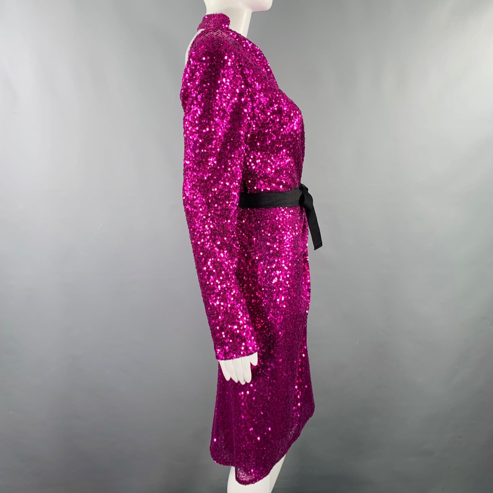PRABAL GURUNG Taille 6 Robe pailletée à dos ouvert en polyester violet Excellent état - En vente à San Francisco, CA