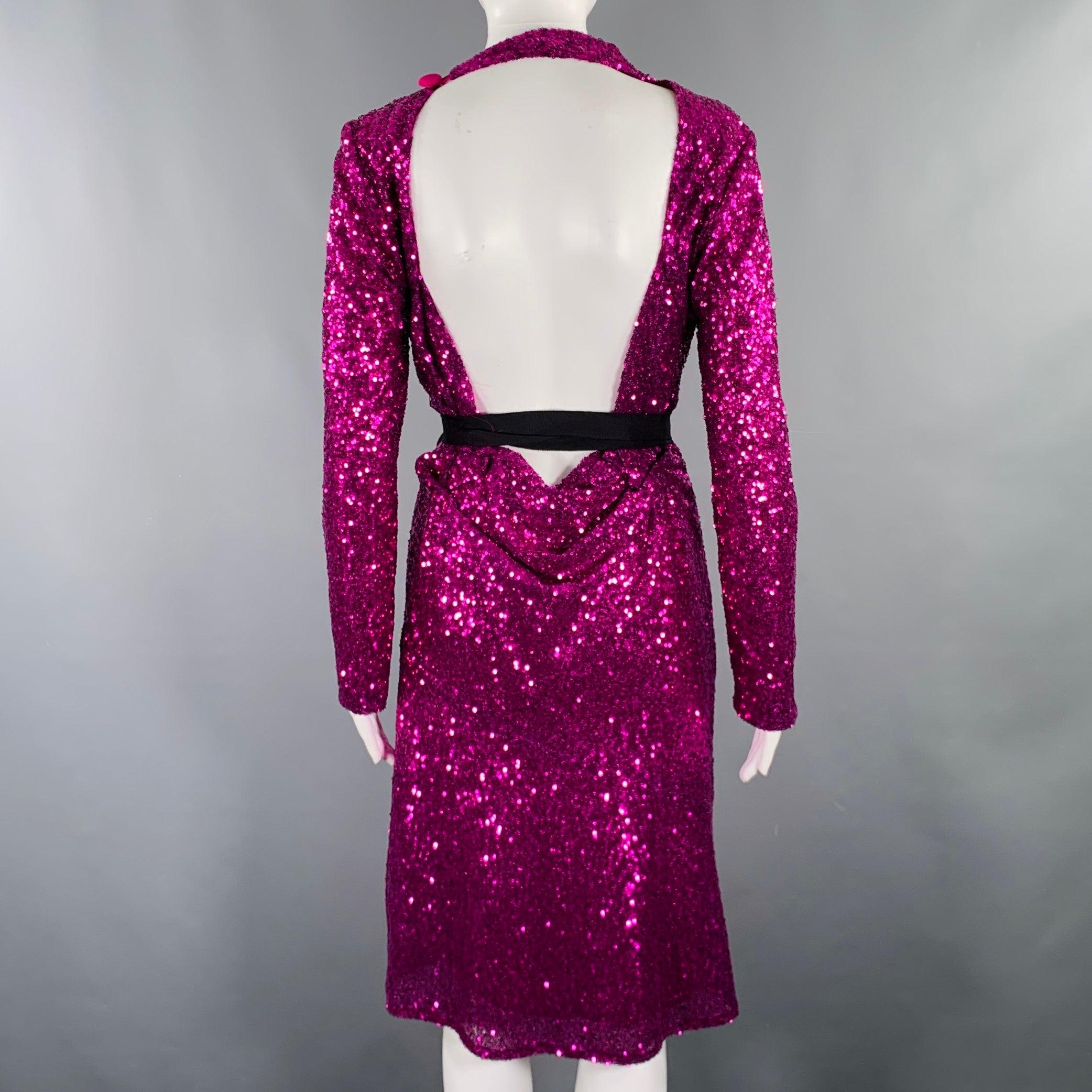 PRABAL GURUNG Taille 6 Robe pailletée à dos ouvert en polyester violet Pour femmes en vente