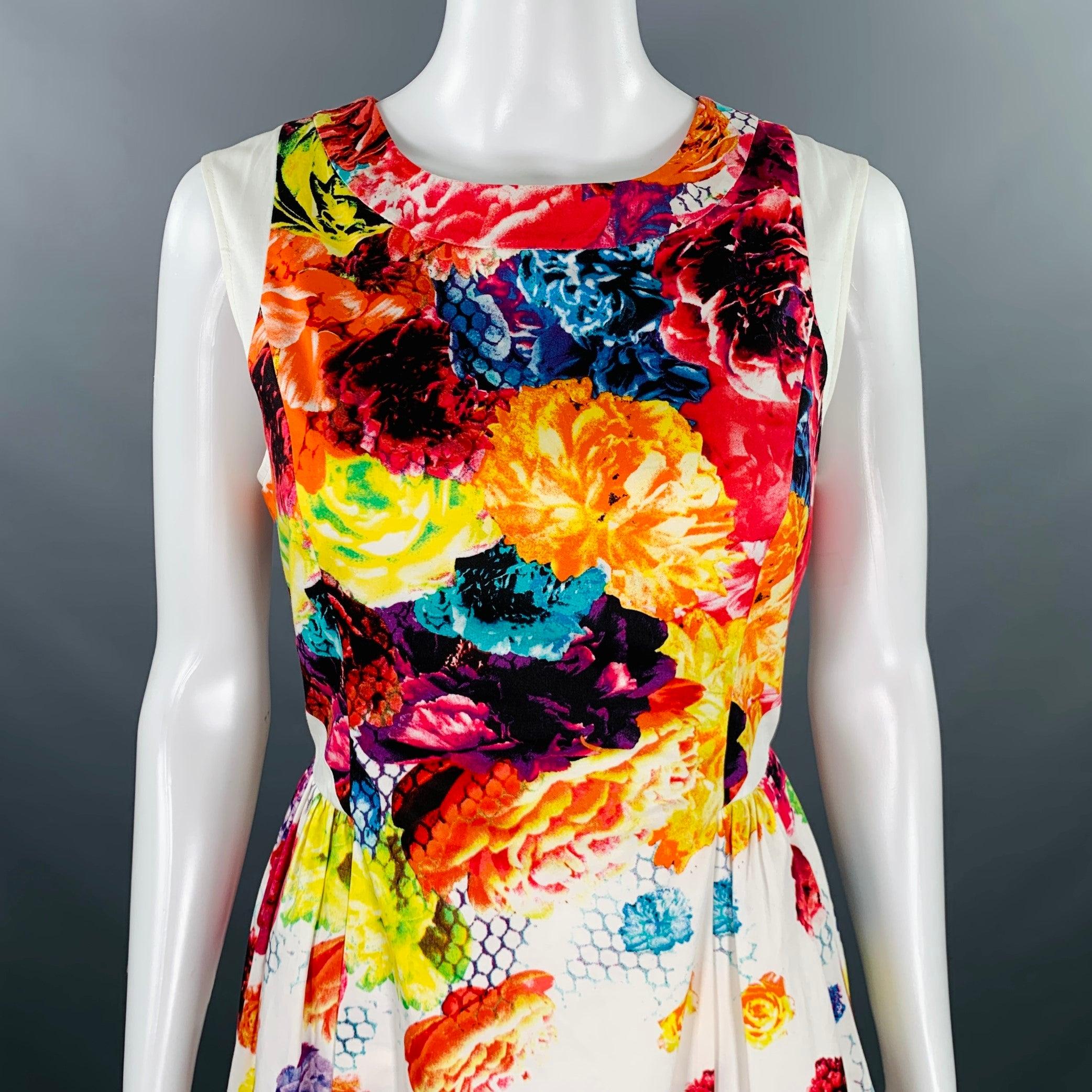 PRABAL GURUNG for TARGET dress
in a white cotton blend fabric featuring a vibrant multi-color floral geometric print with honeycomb details, a sleeveless style, and A-line skirt. Excellent Pre-Owned Condition. 

Marked:   8 

Measurements: 
